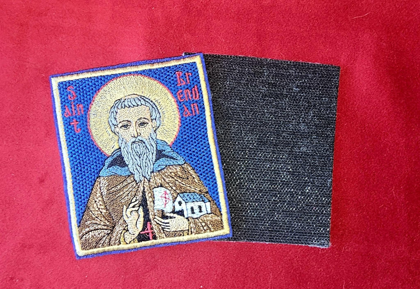 Saint Brendan the Navigator Embroidered Orthodox Icon | Pocket Icon or Patch | 3.34 x 3.94 Hook Side Backing