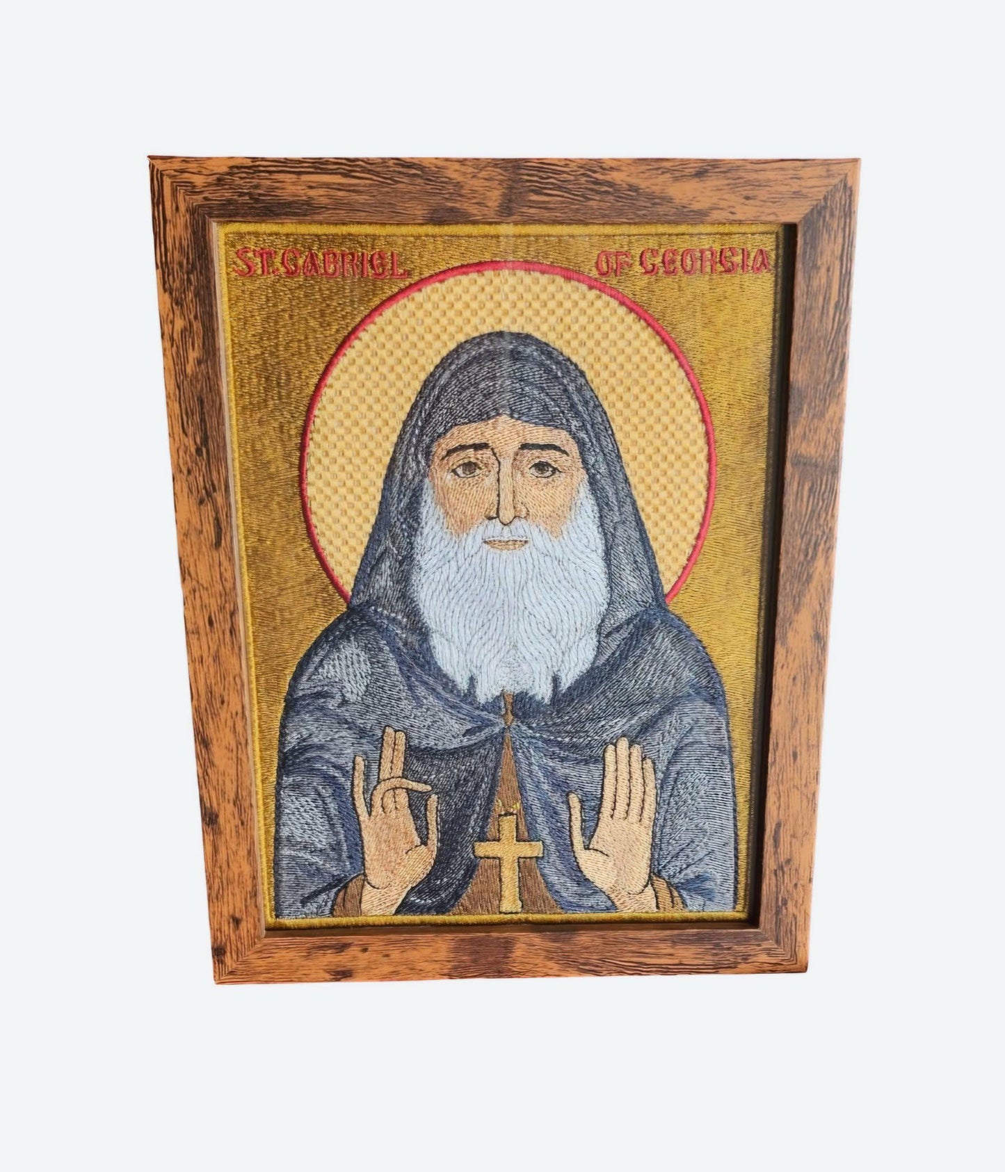 Saint Gabriel of Georgia Orthodox embroidered icon, 6x8