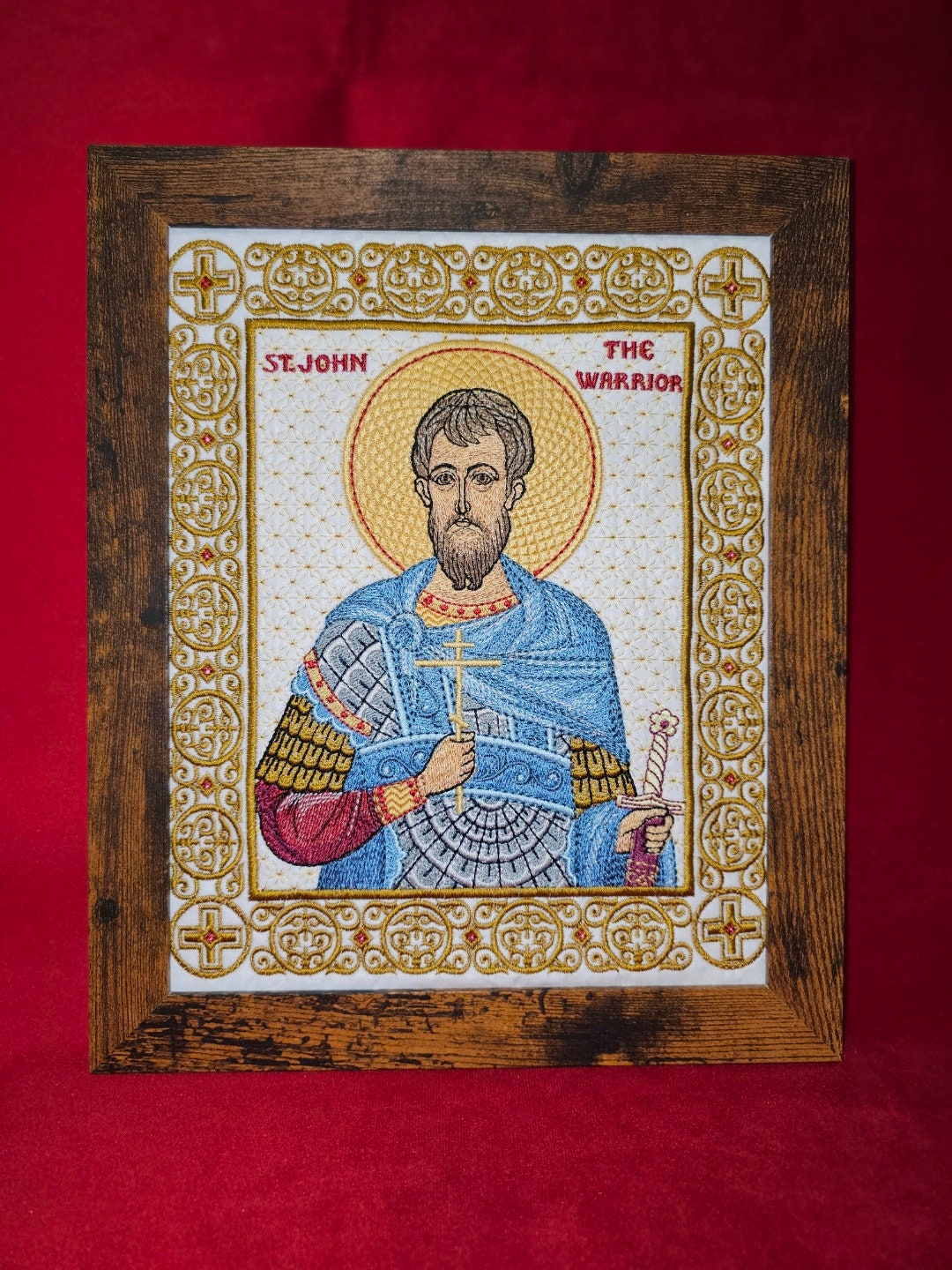 Saint John The Warrior Embroidered Orthodox Icon Orthodox Icon – 8x10 – Embroidered