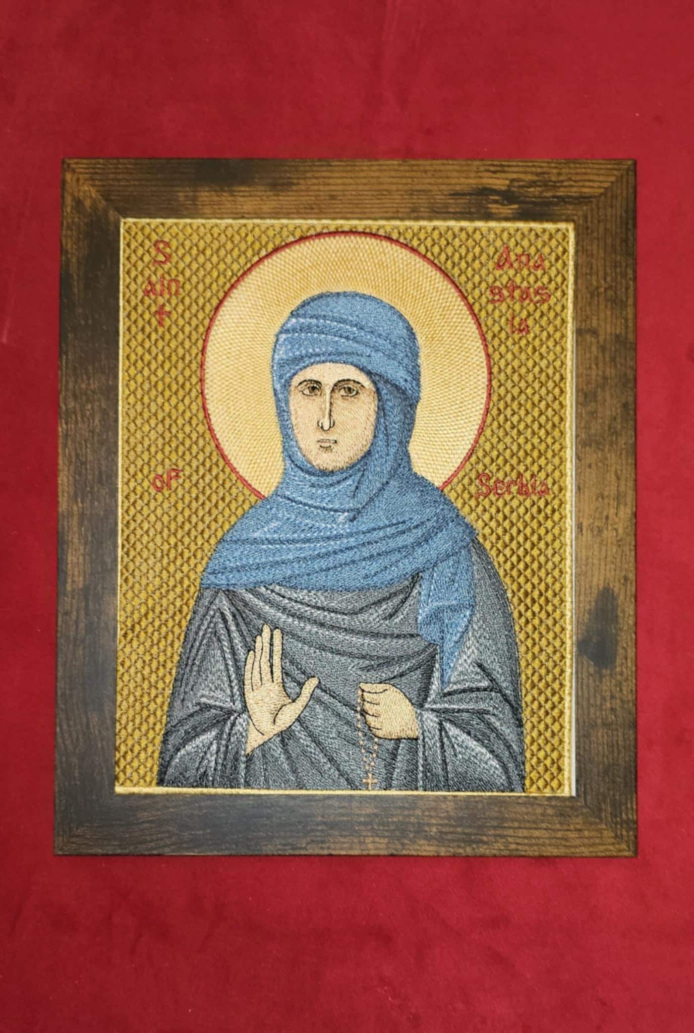 Saint Anastasia of Serbia Embroidered Byzantine Orthodox Christian Icon Orthodox Icon – 8x10 – Embroidered