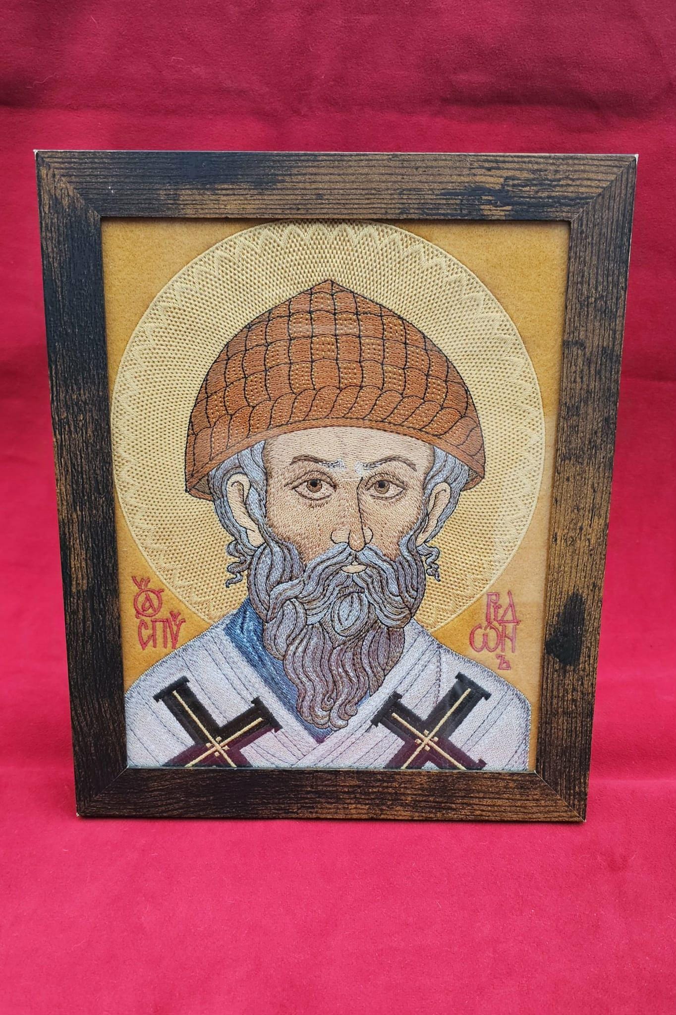 Saint Spyridon Embroidered Icon Orthodox Icon – Framed – 8x10 – Embroidered
