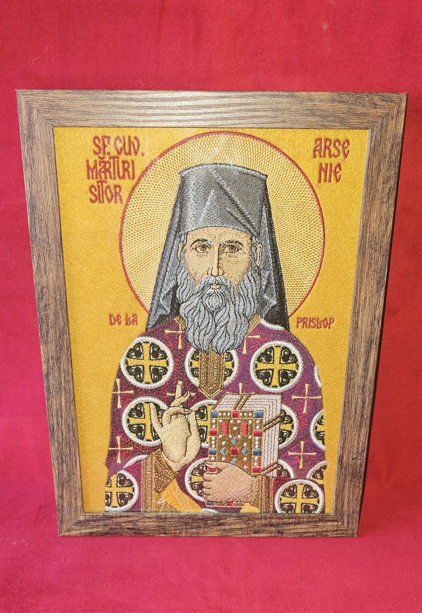 Saint Arsenie Boca Embroidered Orthodox Icon Orthodox Icon – Framed – 7x11 – Embroidered