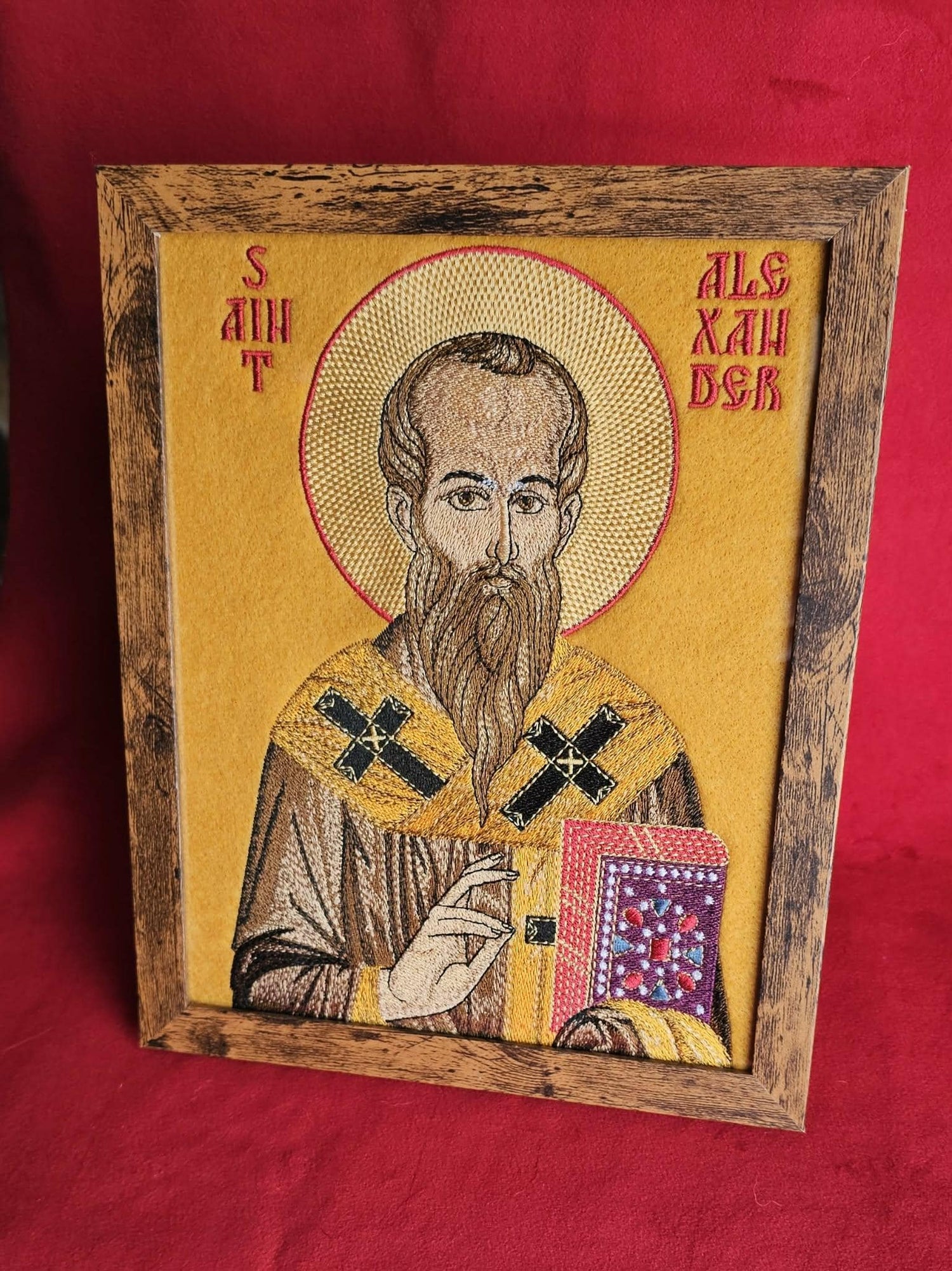 Saint Alexander of Constantinople Embroidered Orthodox Icon Orthodox Icon – Framed – 6x9 – Embroidered