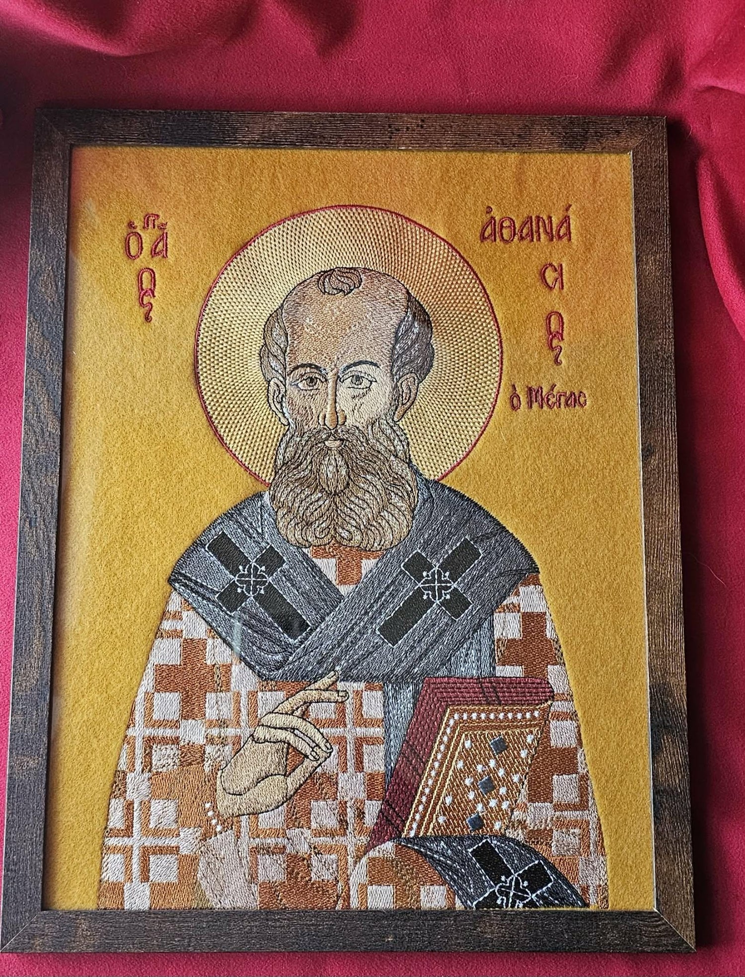 Saint Athanasius the Great Framed Embroidered Orthodox Icon Orthodox Icon – Framed – 9x12 – Embroidered
