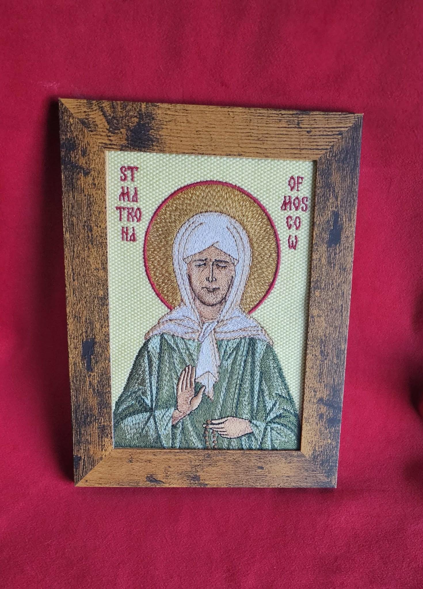 Saint Matrona of Moscow Embroidered Orthodox Icon Orthodox Icon – Framed – Embroidered