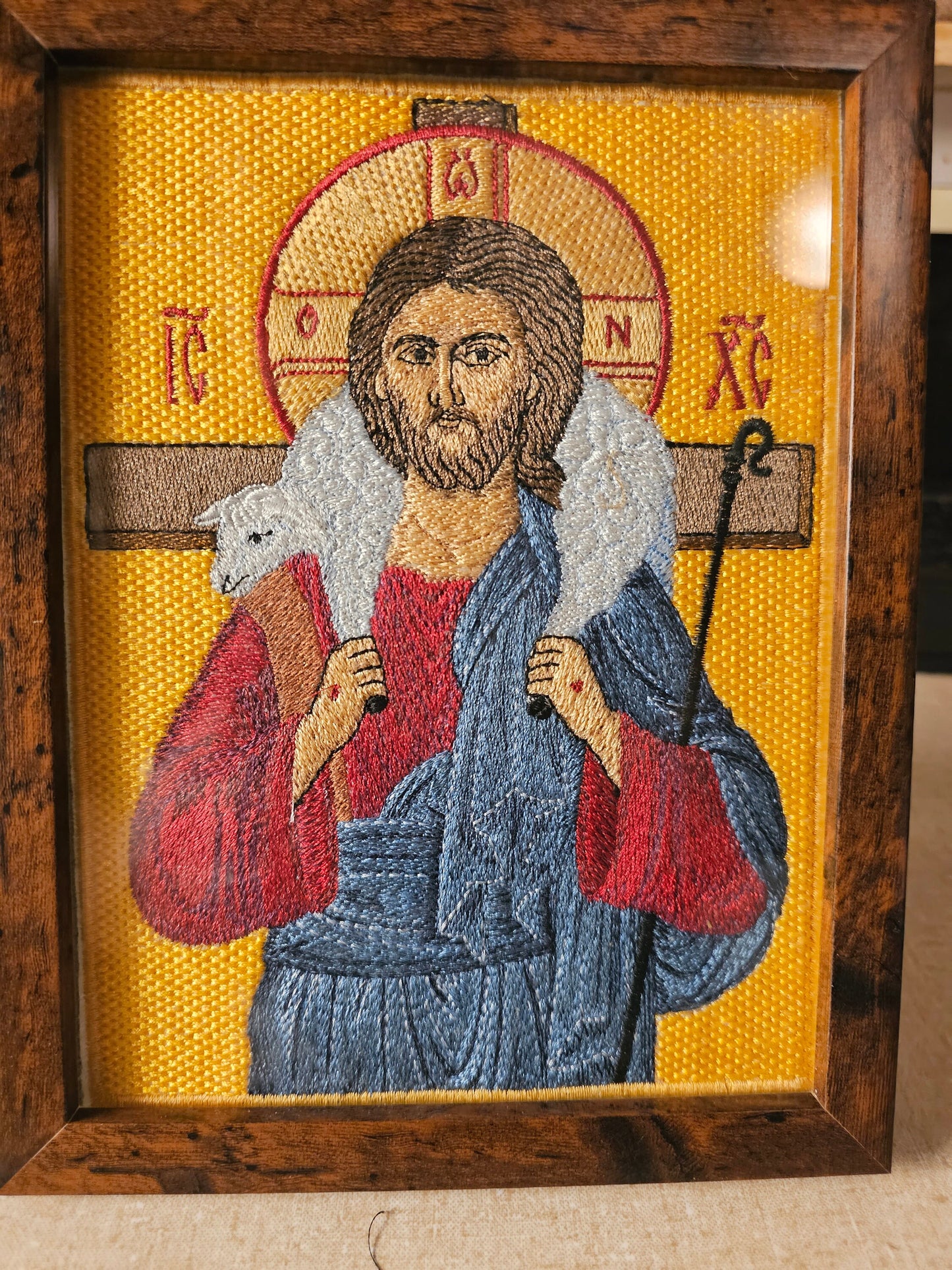 Jesus Christ The Good Shepherd 6x8 Framed Icon, Byzantine Orthodox Christian Icon