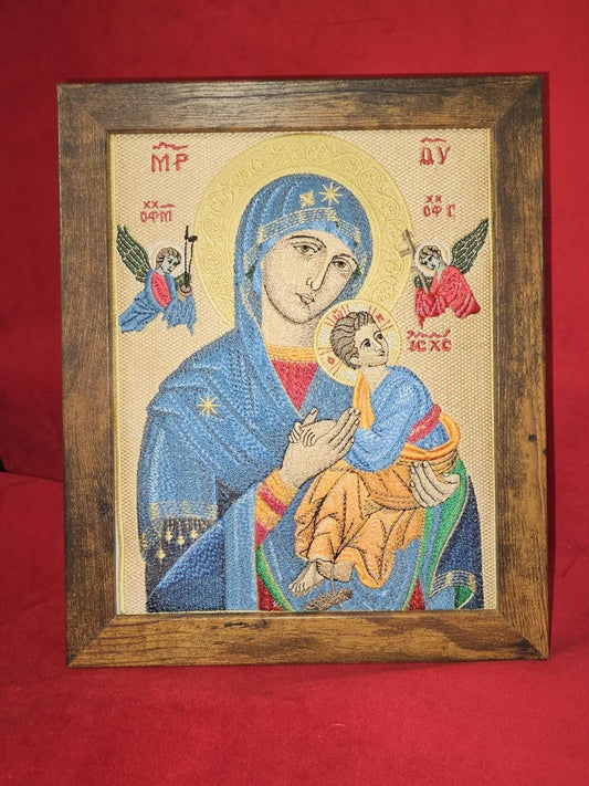 8x10 Hodegetria Our Lady of Perpetual Help Embroidered Byzantine Orthodox Christian Icon