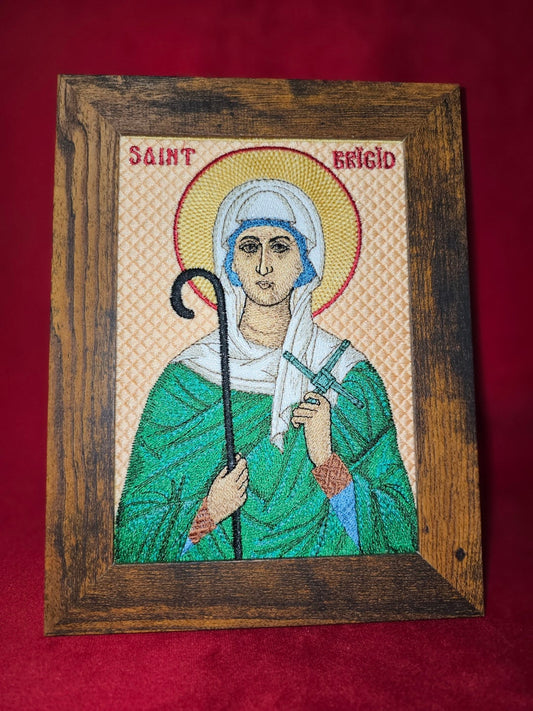 5x7 St. Brigid Of Kildare Byzantine Orthodox Christian Icon, Machine Embroidered