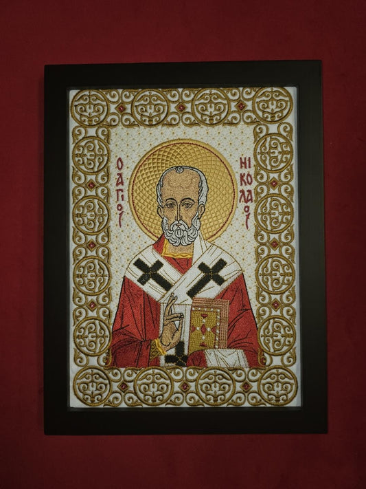 8x11 Saint Nicholas Embroidered Byzantine Orthodox Christian Icon