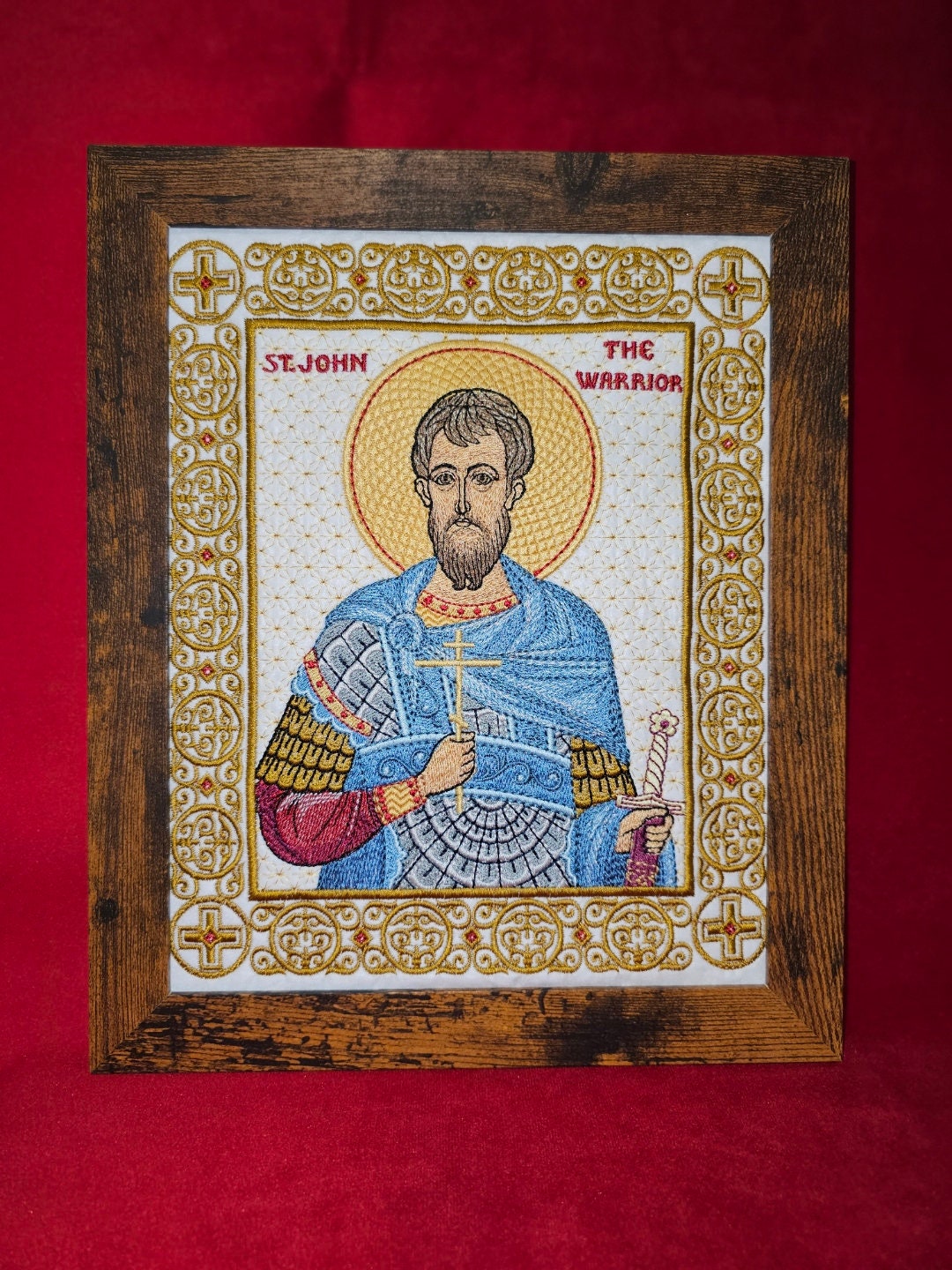 8x10 St. John The Warrior Embroidered Orthodox Icon