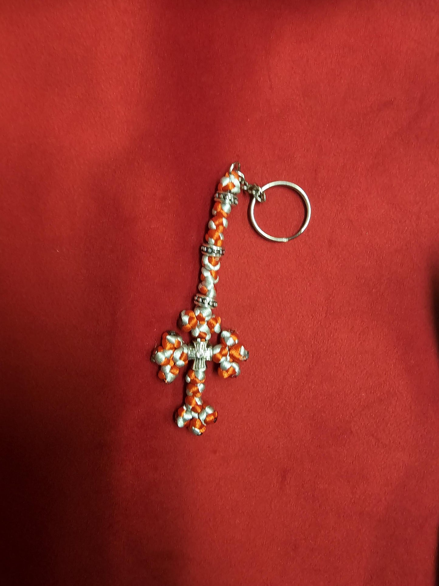 Scarlet and Grey Orthodox Cross Religious Keychain