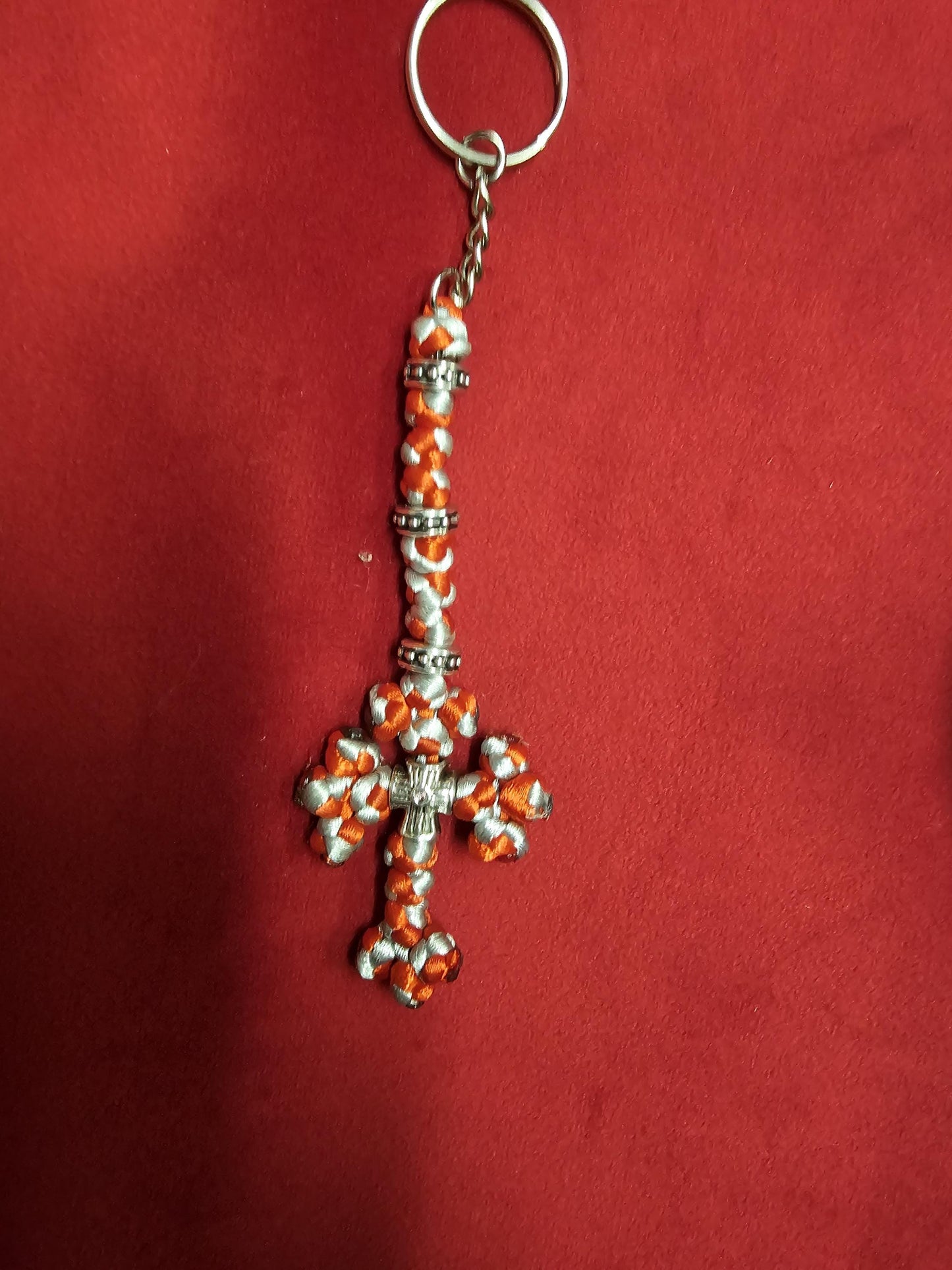 Scarlet and Grey Orthodox Cross Religious Keychain