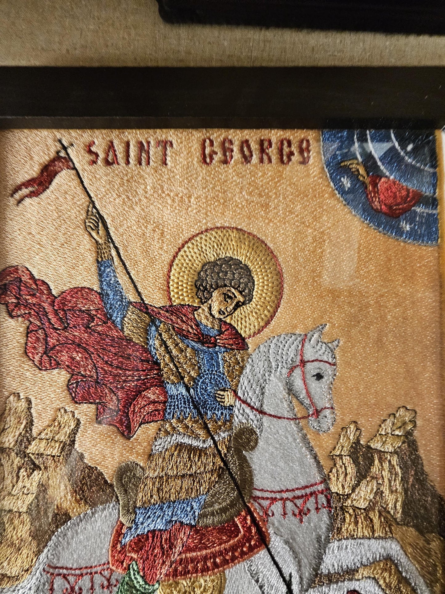 Handmade 8x11 St. George And The Dragon Embroidered Orthodox Icon - Religious Art, Christian Home Decor