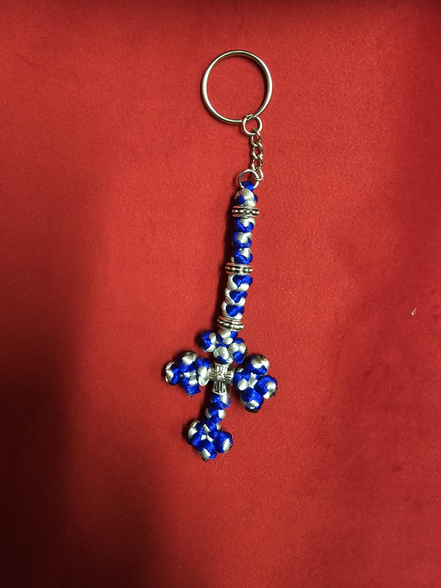 Blue and Silver Orthodox Cross Religious Keychain