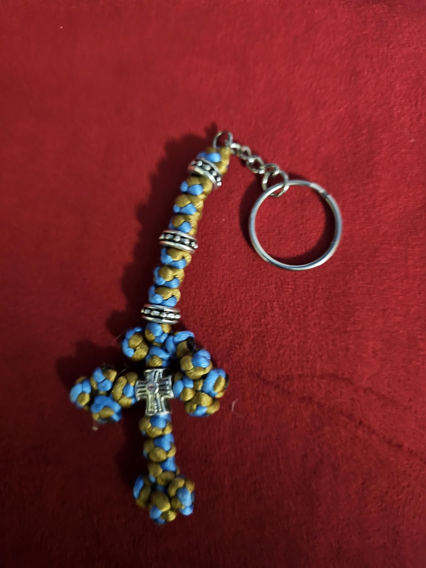 Sky Blue and Gold Orthodox Cross Religious Keychain