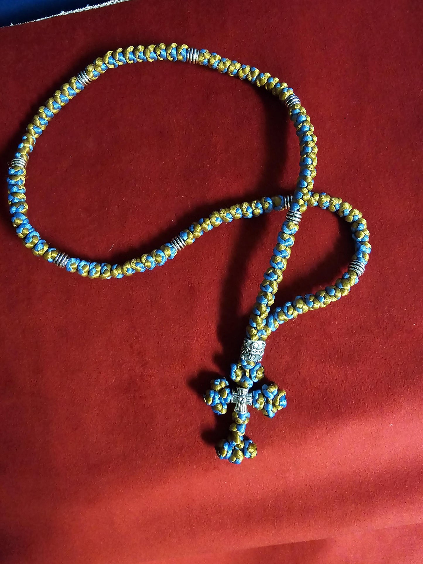 100 knot Sky Blue and Gold Orthodox Prayer Rope Komboskini-Brojanica~Chotki