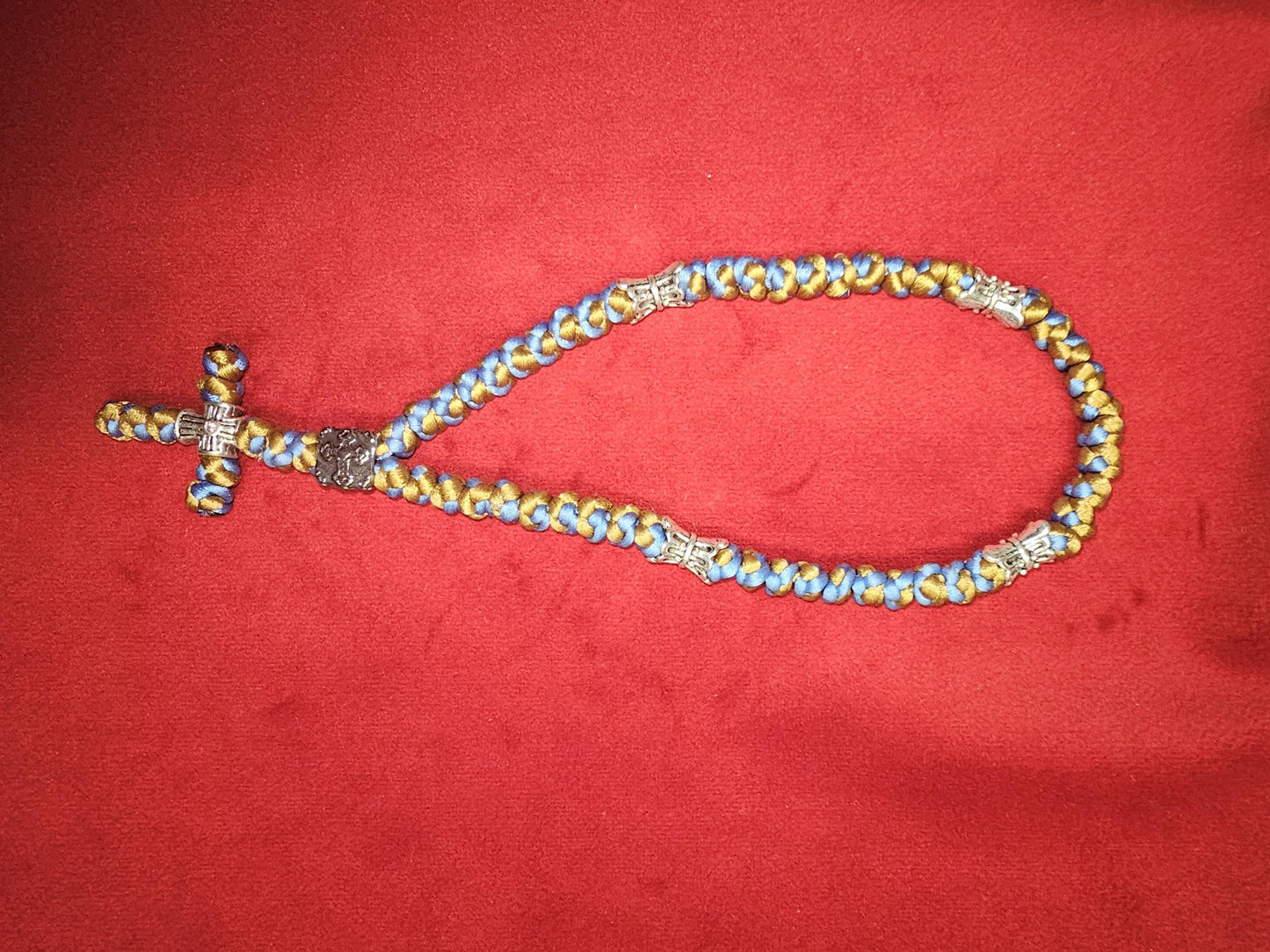 50 knot Sky Blue and Gold Orthodox Prayer Rope Komboskini-Brojanica~Chotki