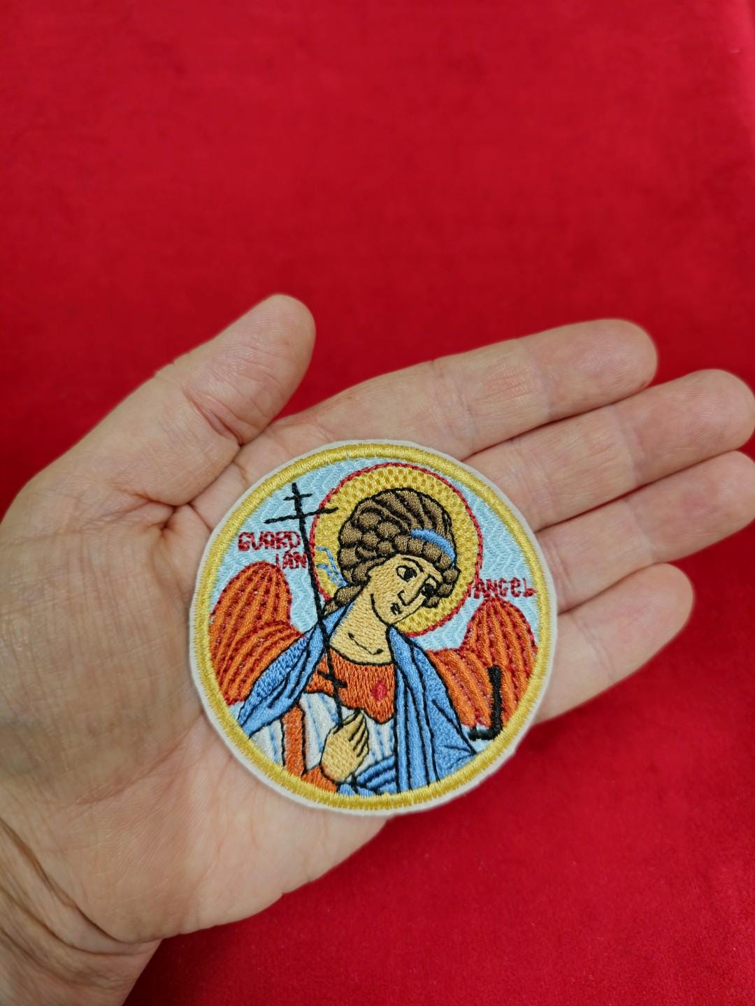 2.5 inch Guardian Angel Byzantine Orthodox Christian Embroidered Pocket Icon