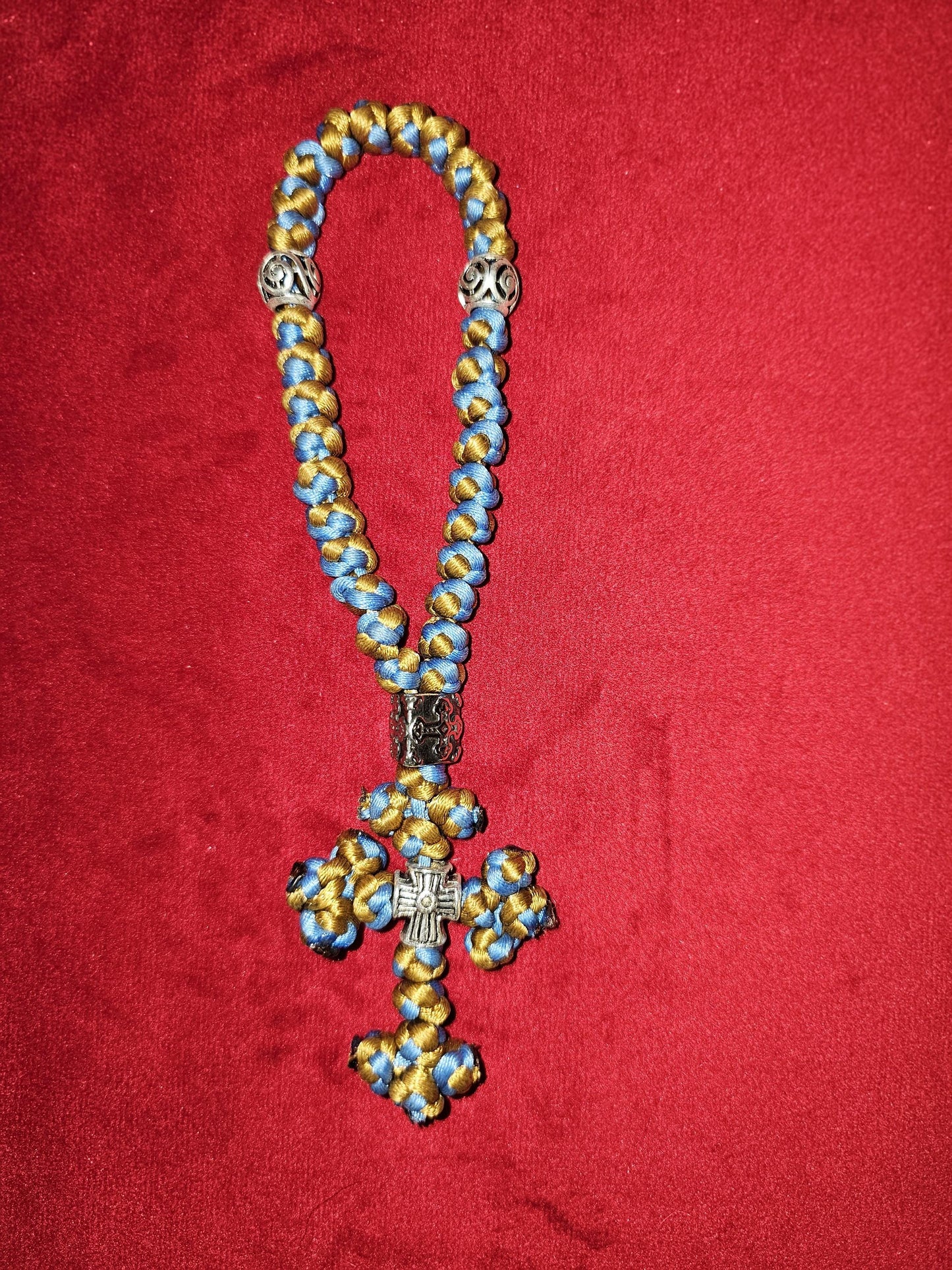 30 Knot Sky Blue and Gold Orthodox Prayer Rope Komboskini-Brojanica~Chotki