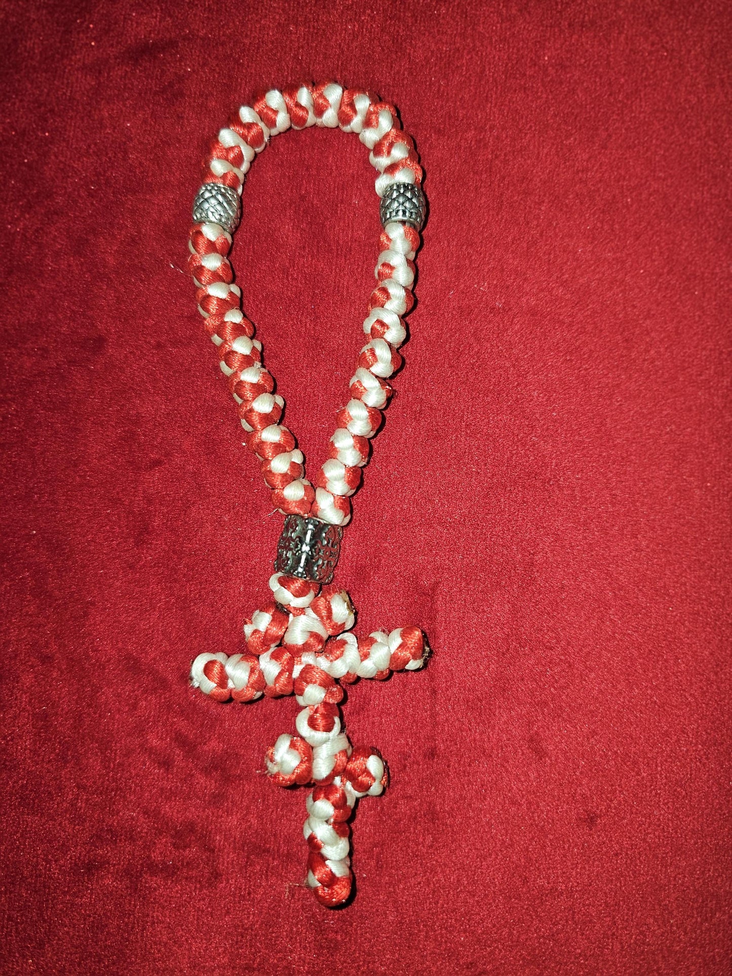 30 Knot Red and White Orthodox Prayer Rope Komboskini-Brojanica~Chotki