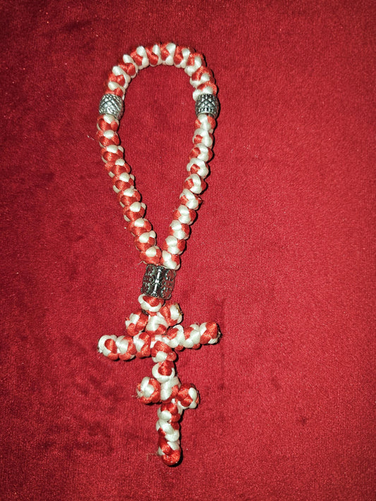 30 Knot Red and White Orthodox Prayer Rope Komboskini-Brojanica~Chotki