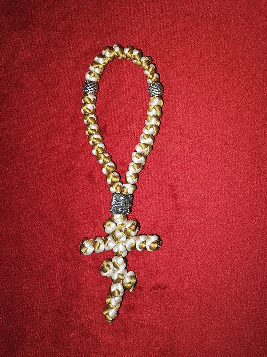 30 Knot White and Gold Orthodox Prayer Rope Komboskini-Brojanica~Chotki