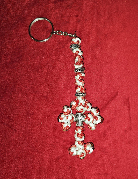 Red and White Orthodox Cross Religious Keychain