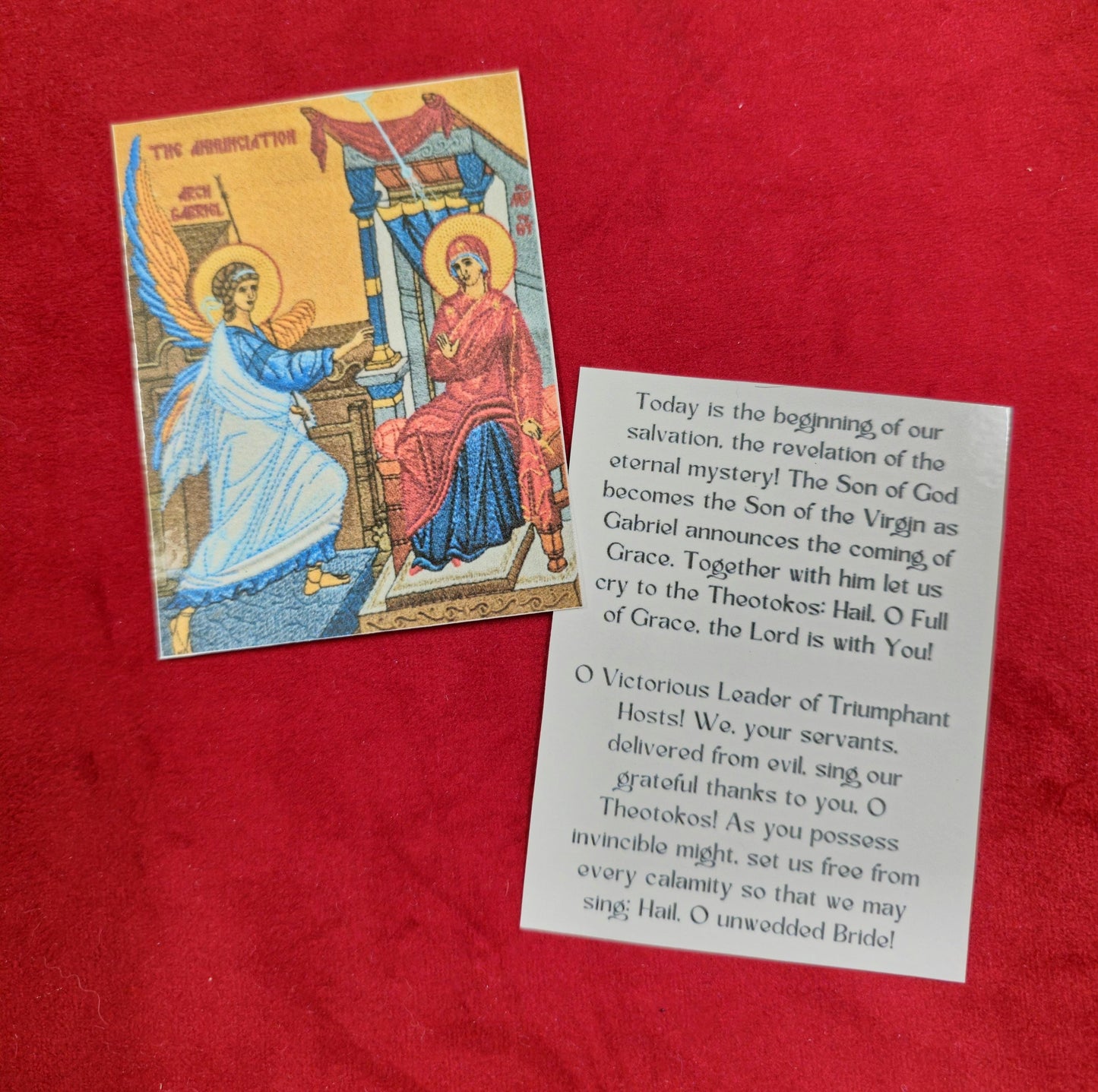 The Annunciation Laminated Orthodox Prayer Card