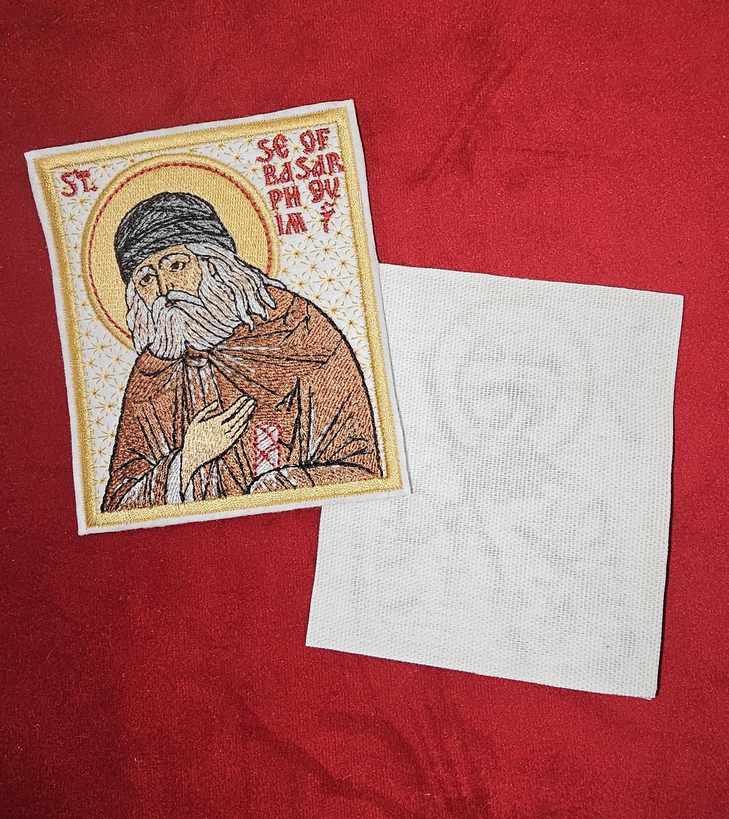 Saint Seraphim of Sarov Embroidered Pocket Icon 3.35 x 3.94 Inches