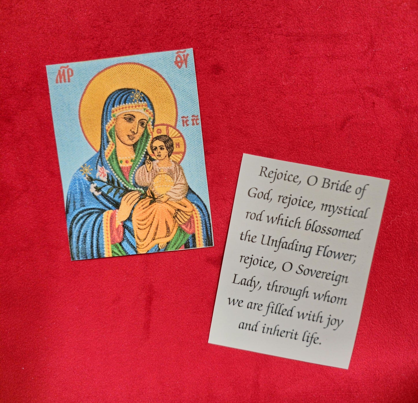 Theotokos Virgin Mary 'The Unfading Flower' Laminated Prayer Card