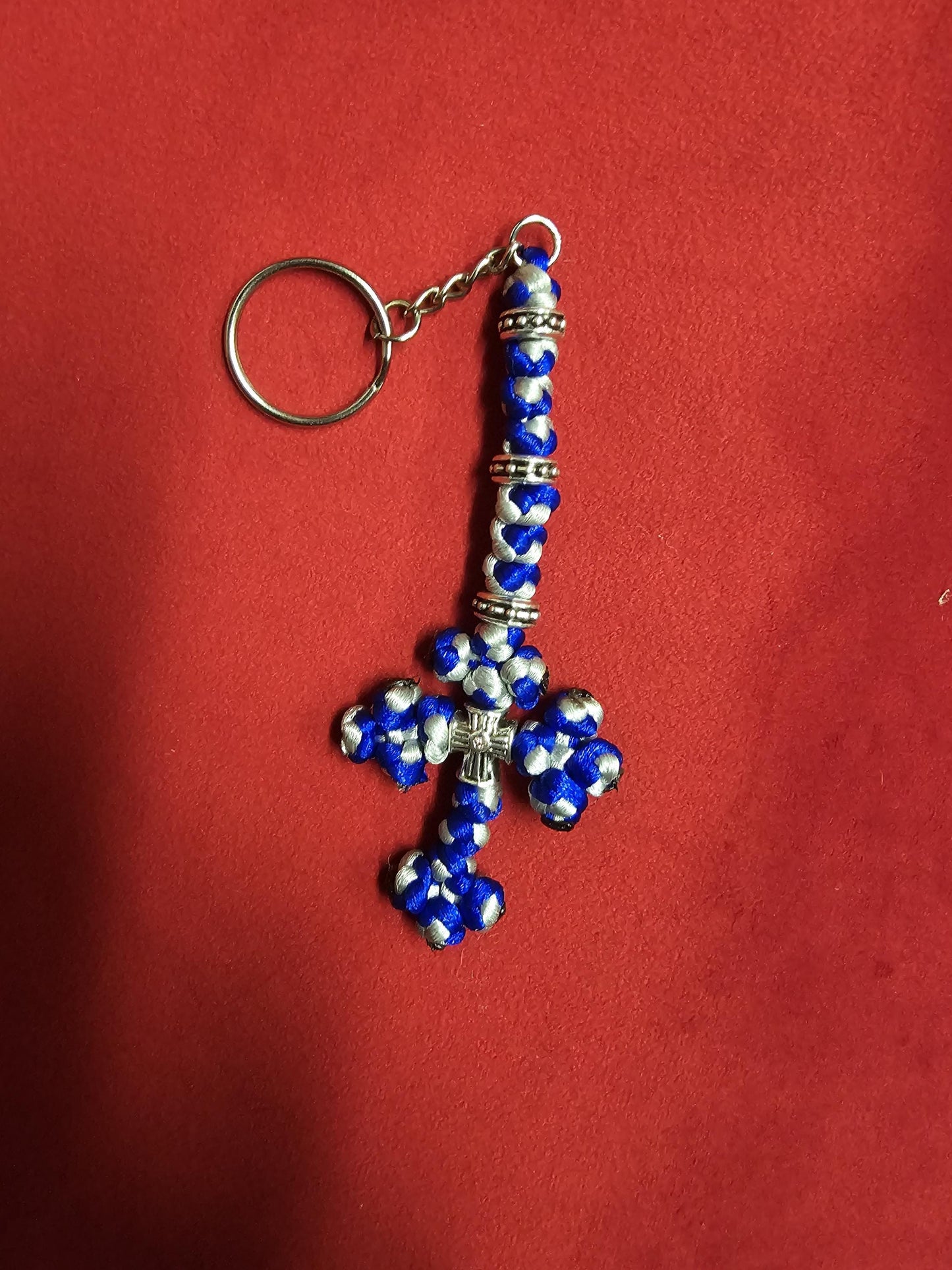 Blue and Silver Orthodox Cross Religious Keychain