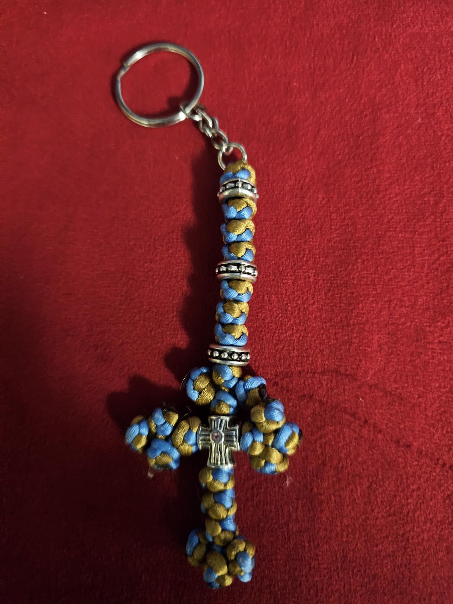 Sky Blue and Gold Orthodox Cross Religious Keychain