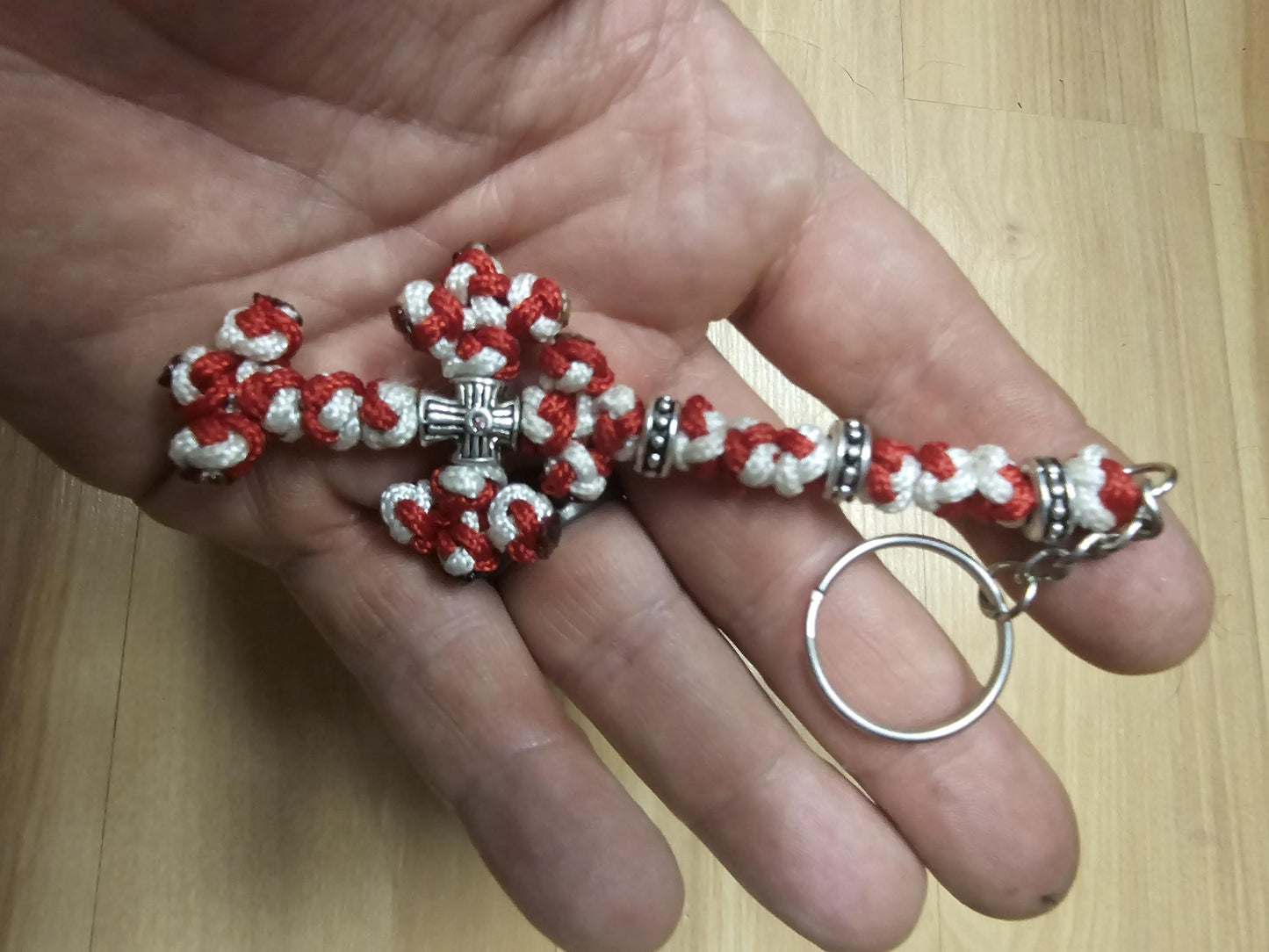 Red and White Orthodox Cross Religious Keychain