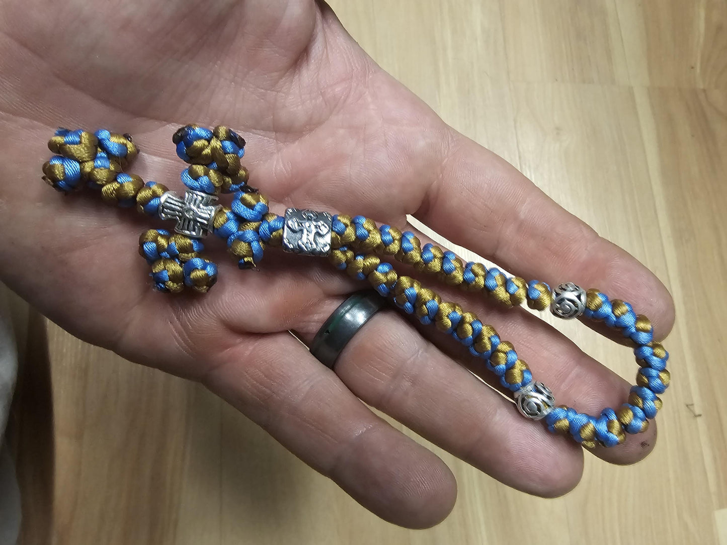 30 Knot Sky Blue and Gold Orthodox Prayer Rope Komboskini-Brojanica~Chotki