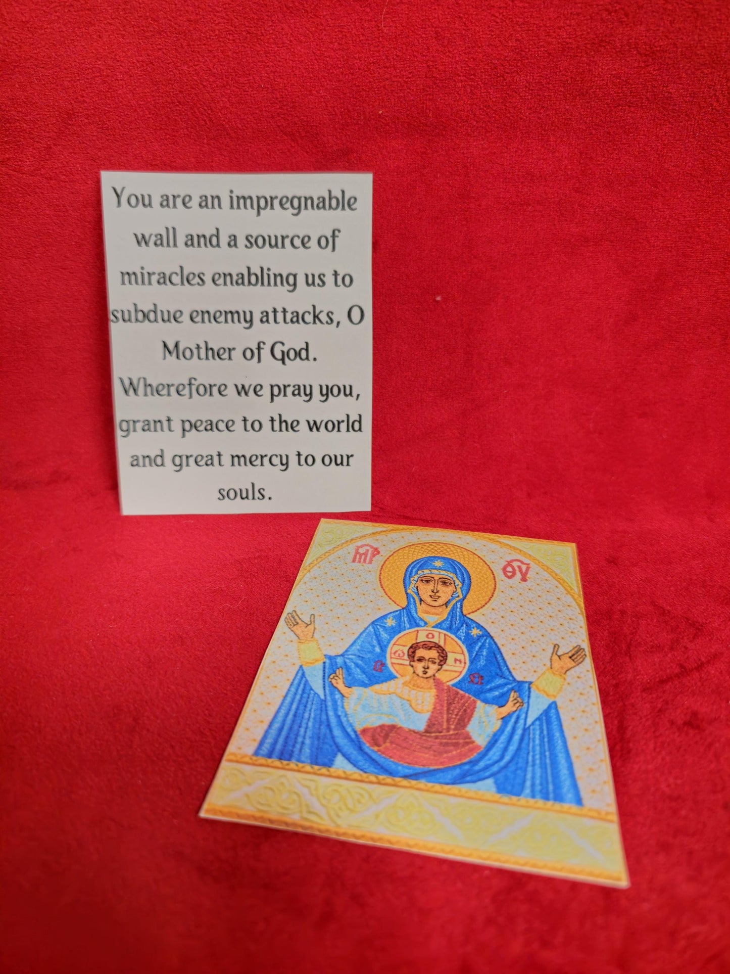 Theotokos of the Sign Laminated Orthodox Prayer Card