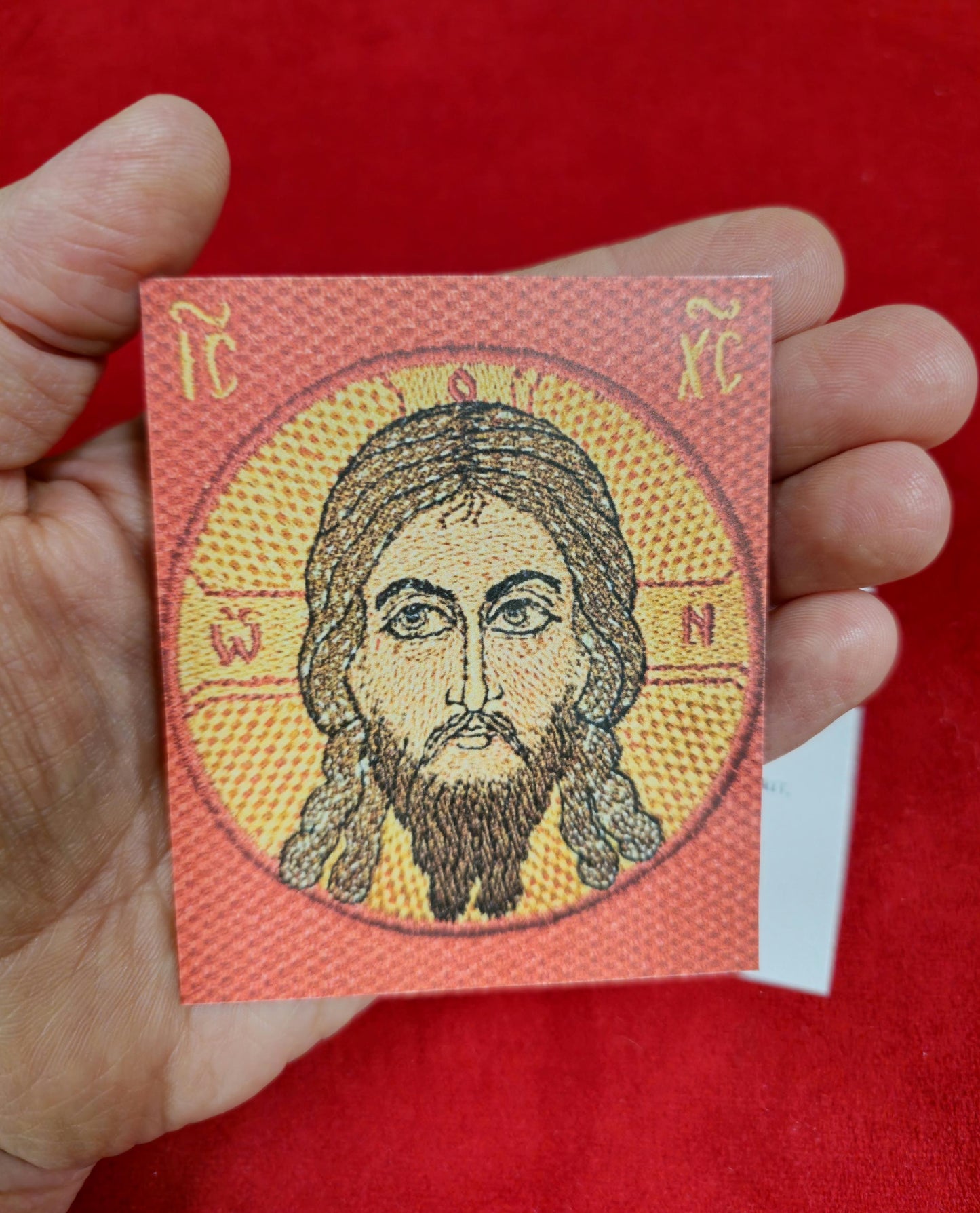 Red Holy Face of Jesus Christ Laminated Orthodox Prayer Card