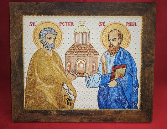 8x10 Fully Embroidered Saints Peter and Paul Byzantine Orthodox Christian Icon