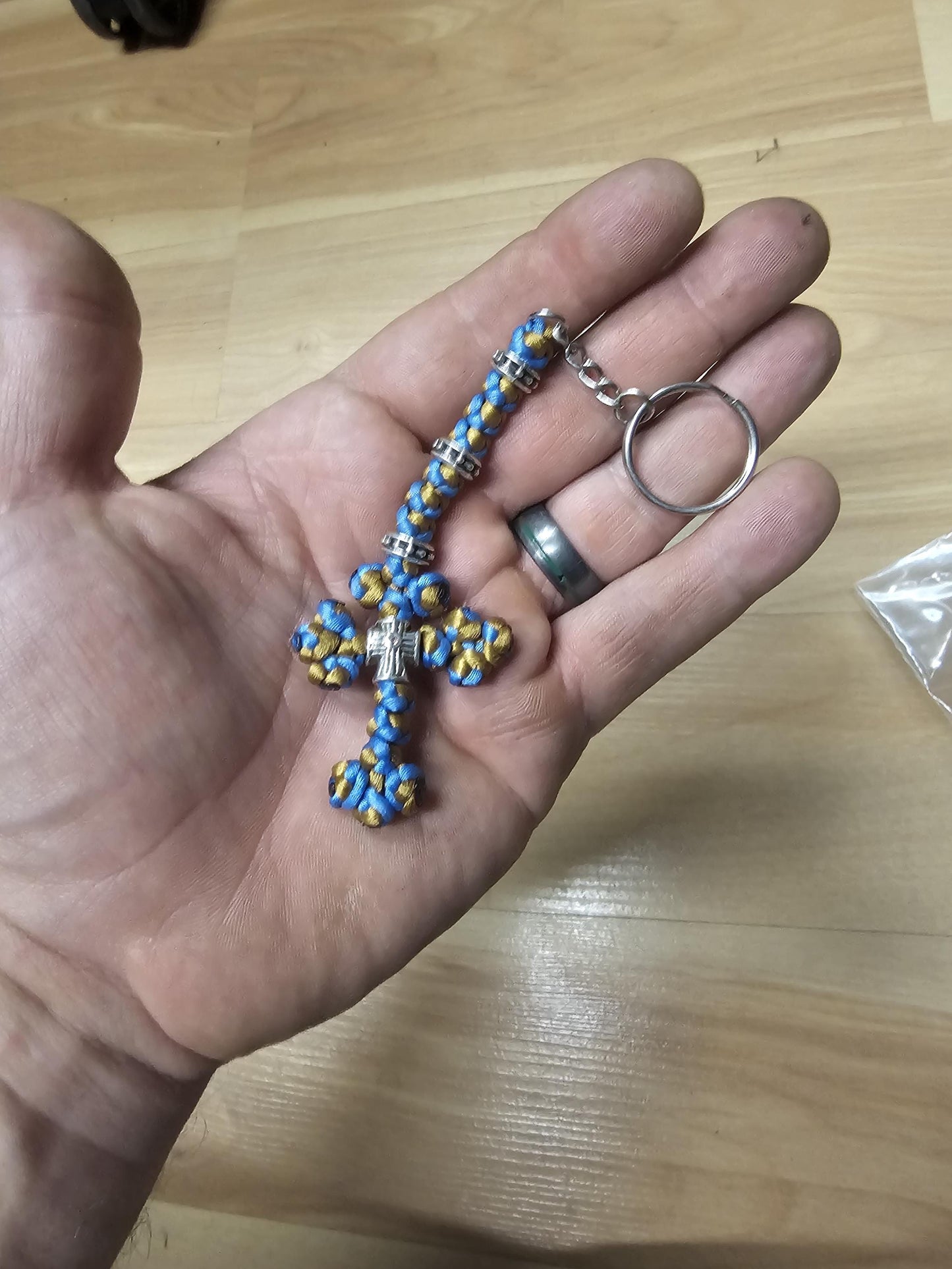 Sky Blue and Gold Orthodox Cross Religious Keychain