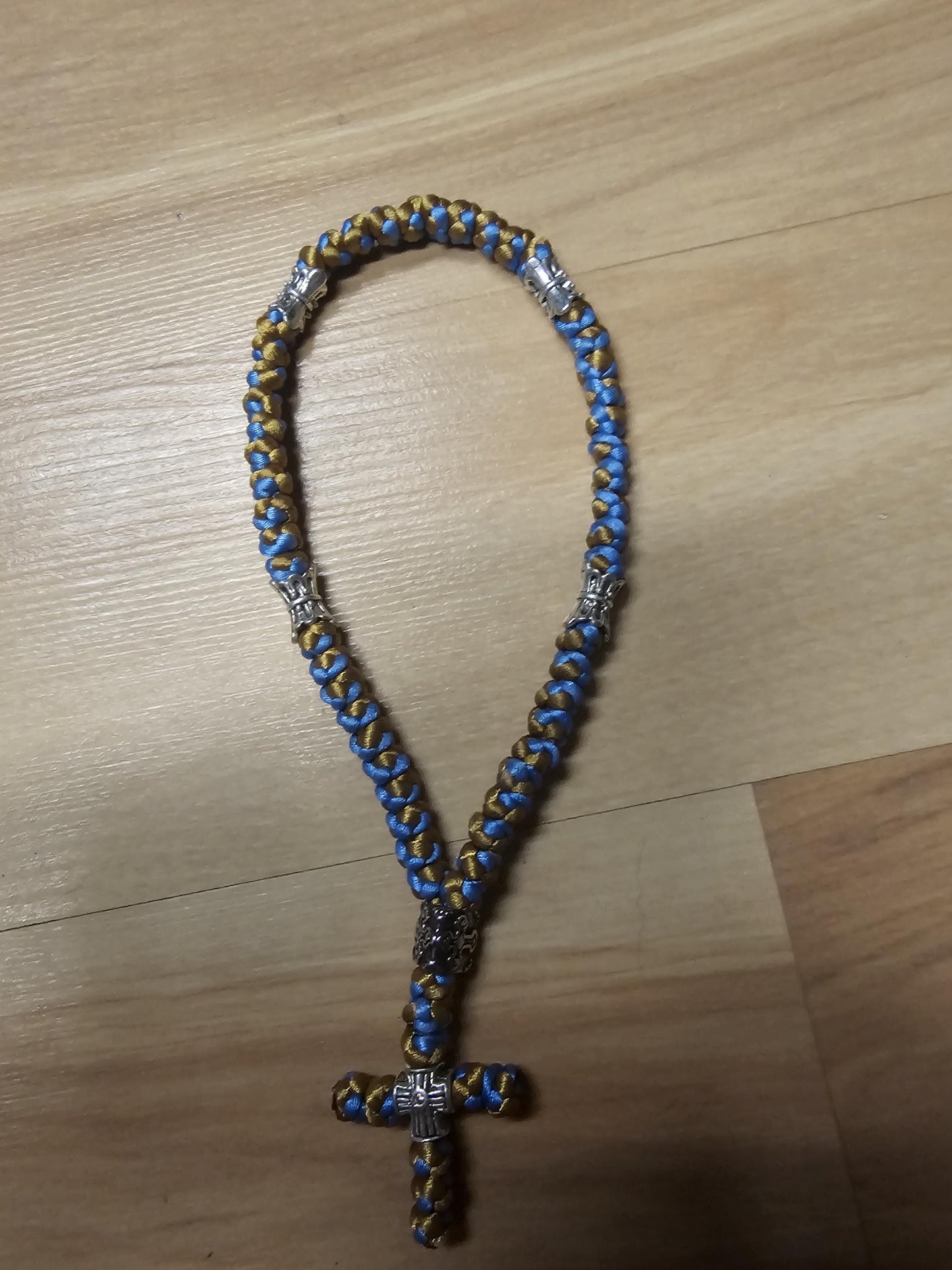 50 knot Sky Blue and Gold Orthodox Prayer Rope Komboskini-Brojanica~Chotki