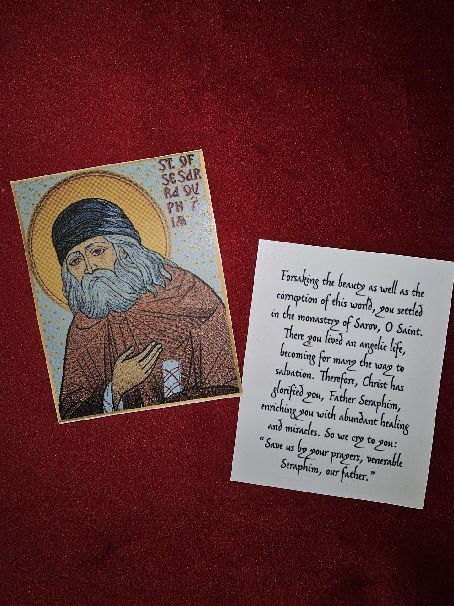 Saint Seraphim of Sarov Laminated Orthodox Prayer Card