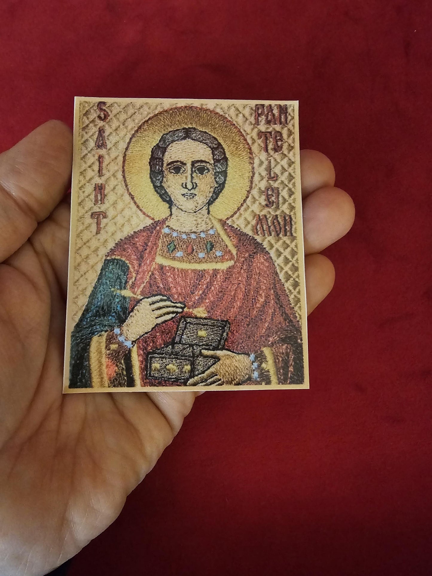 Saint Panteleimon Laminated Orthodox Prayer Card