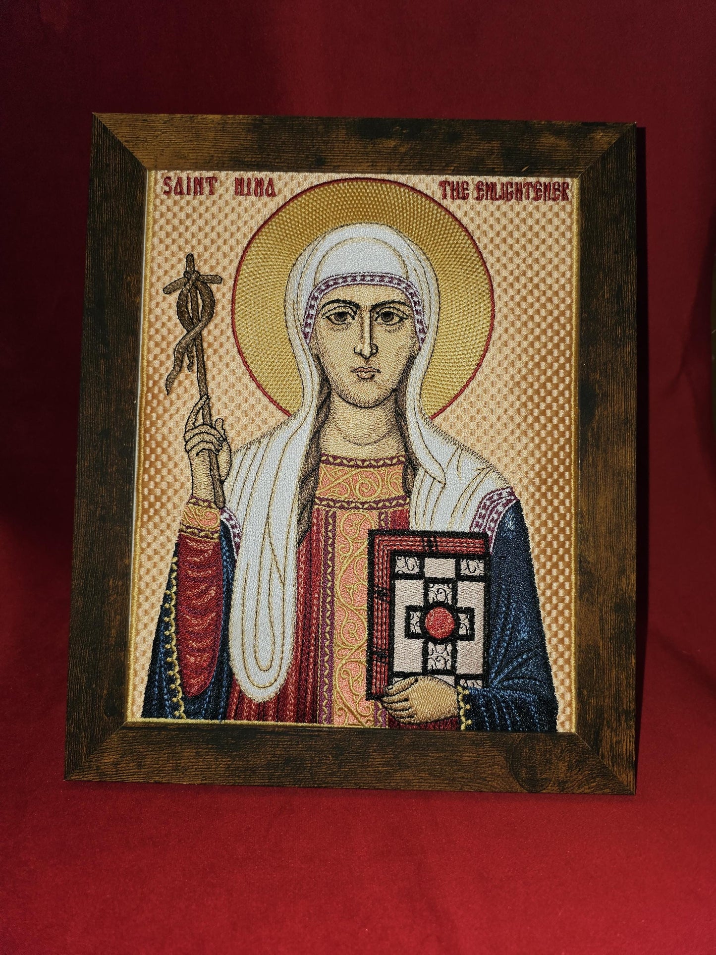 8x10 Fully Embroidered Saint Nina The Enlightener Byzantine Orthodox Christian Icon