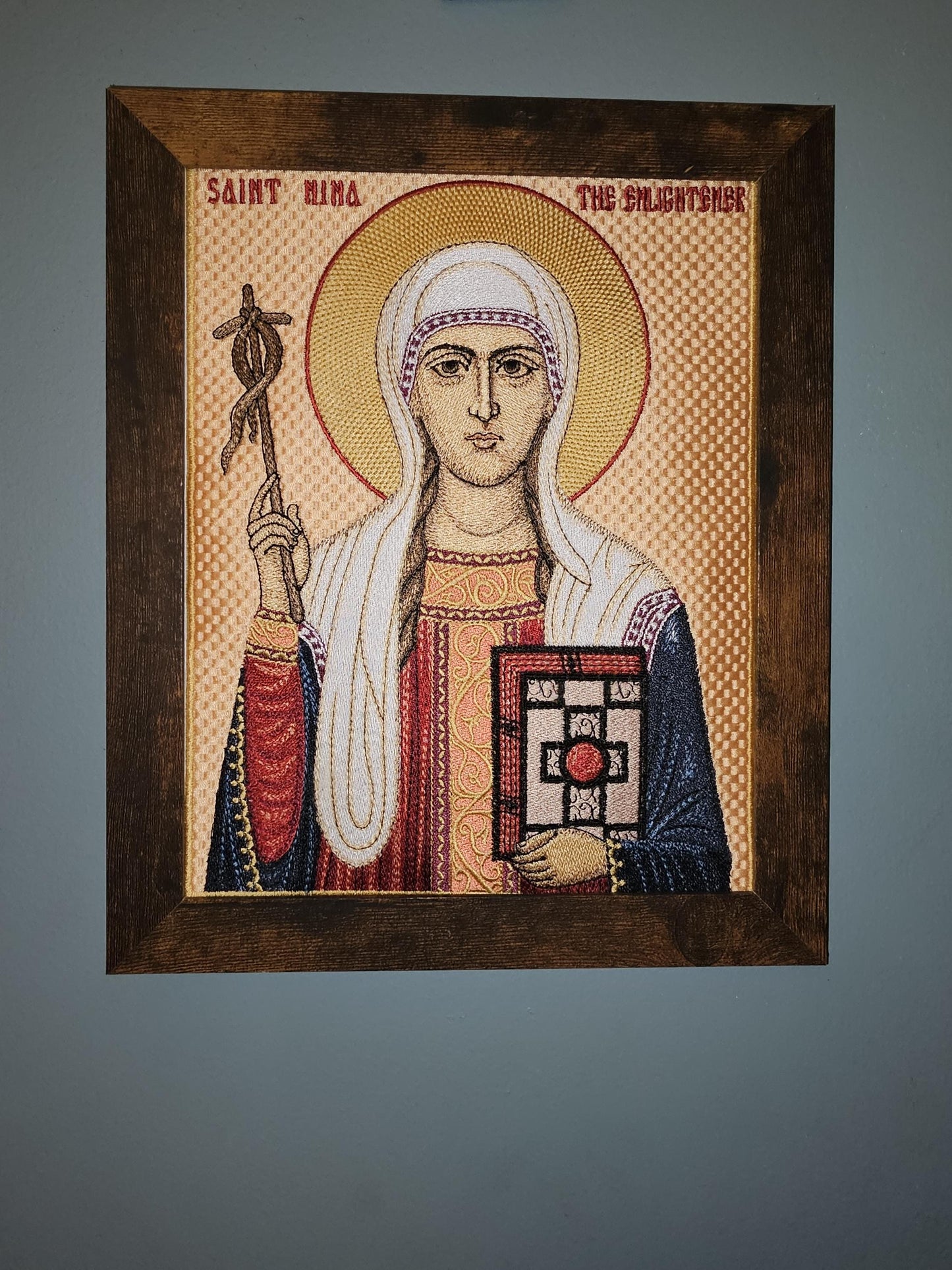 8x10 Fully Embroidered Saint Nina The Enlightener Byzantine Orthodox Christian Icon