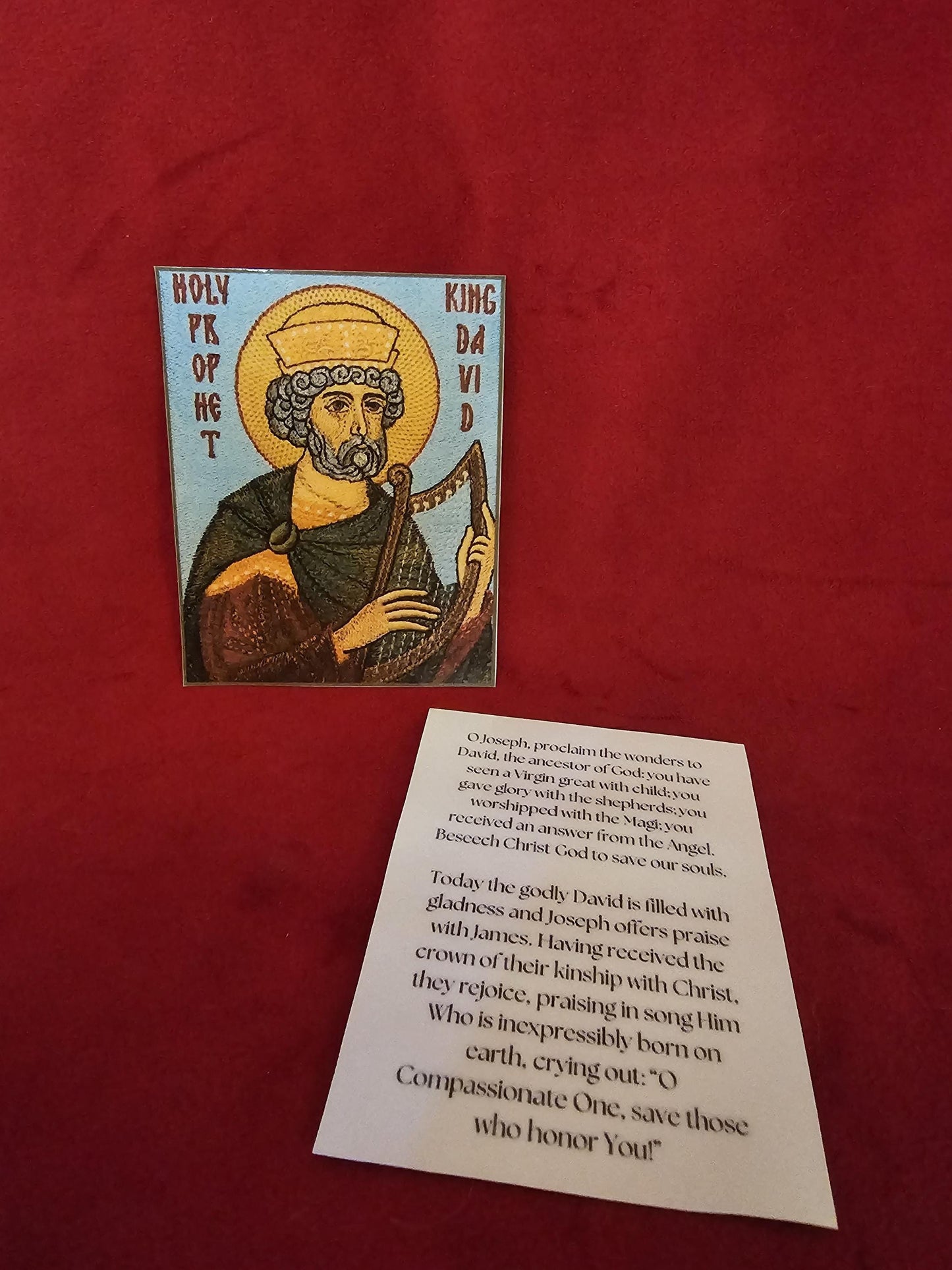 Holy Prophet King David Orthodox Prayer Card