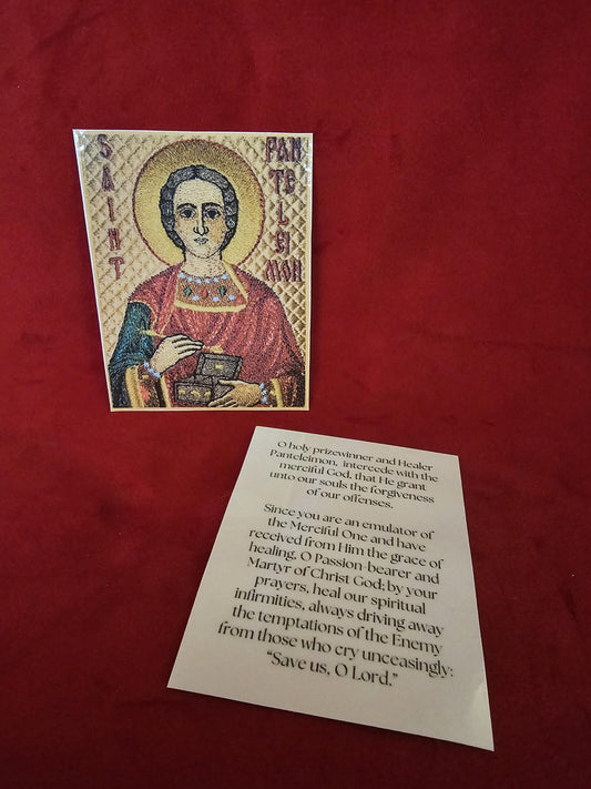 Saint Panteleimon Laminated Orthodox Prayer Card