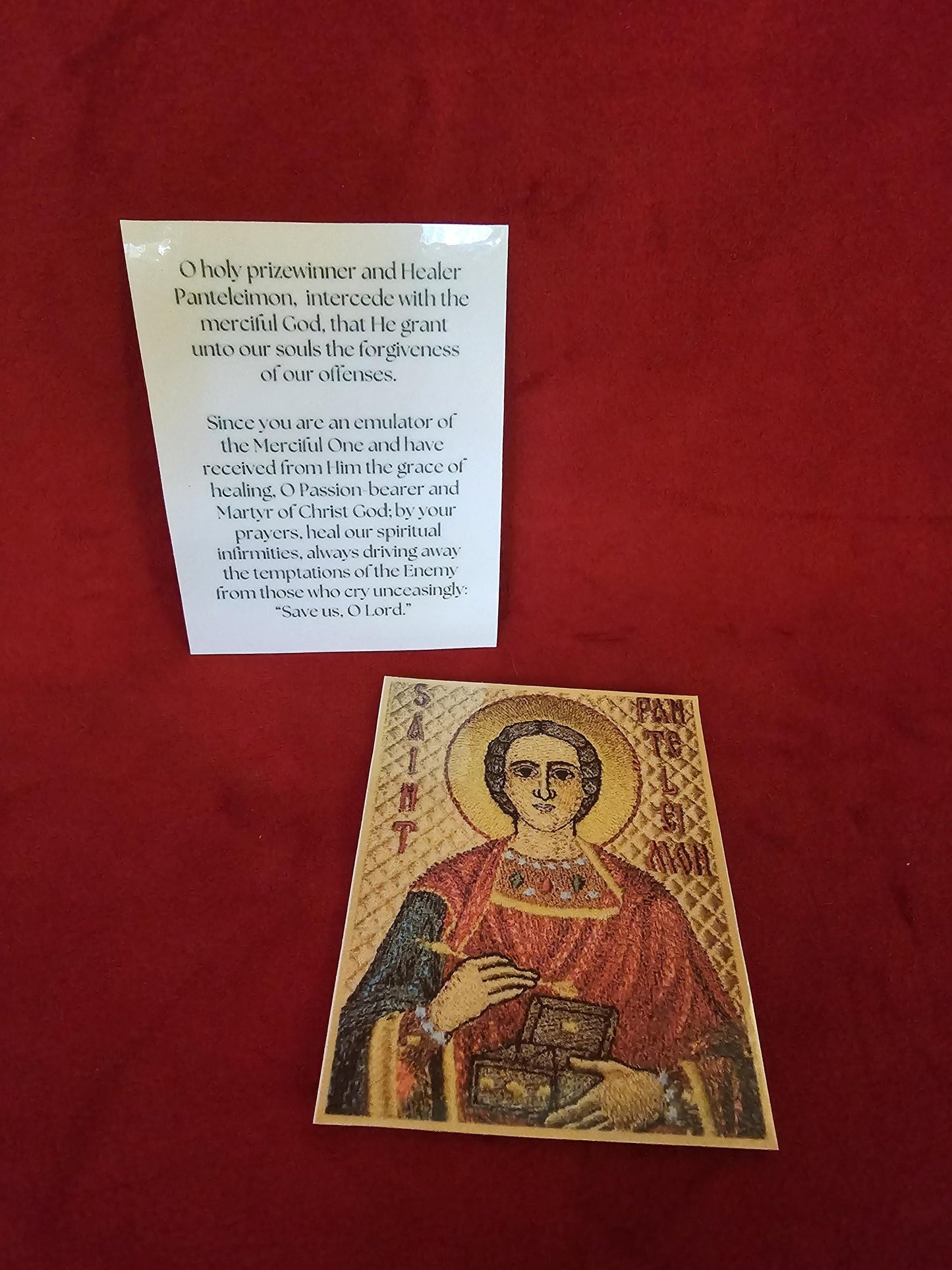 Saint Panteleimon Laminated Orthodox Prayer Card