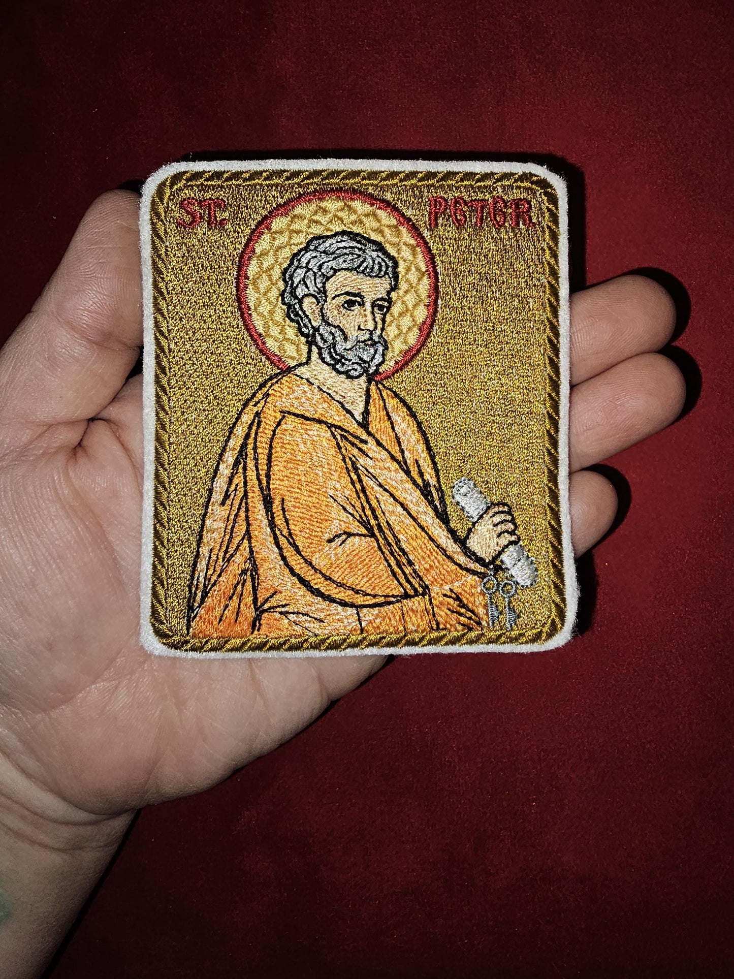 Saint Peter Pocket Icon or Patch, Byzantine Orthodox Christian Icon 3.35x 3.93 inches