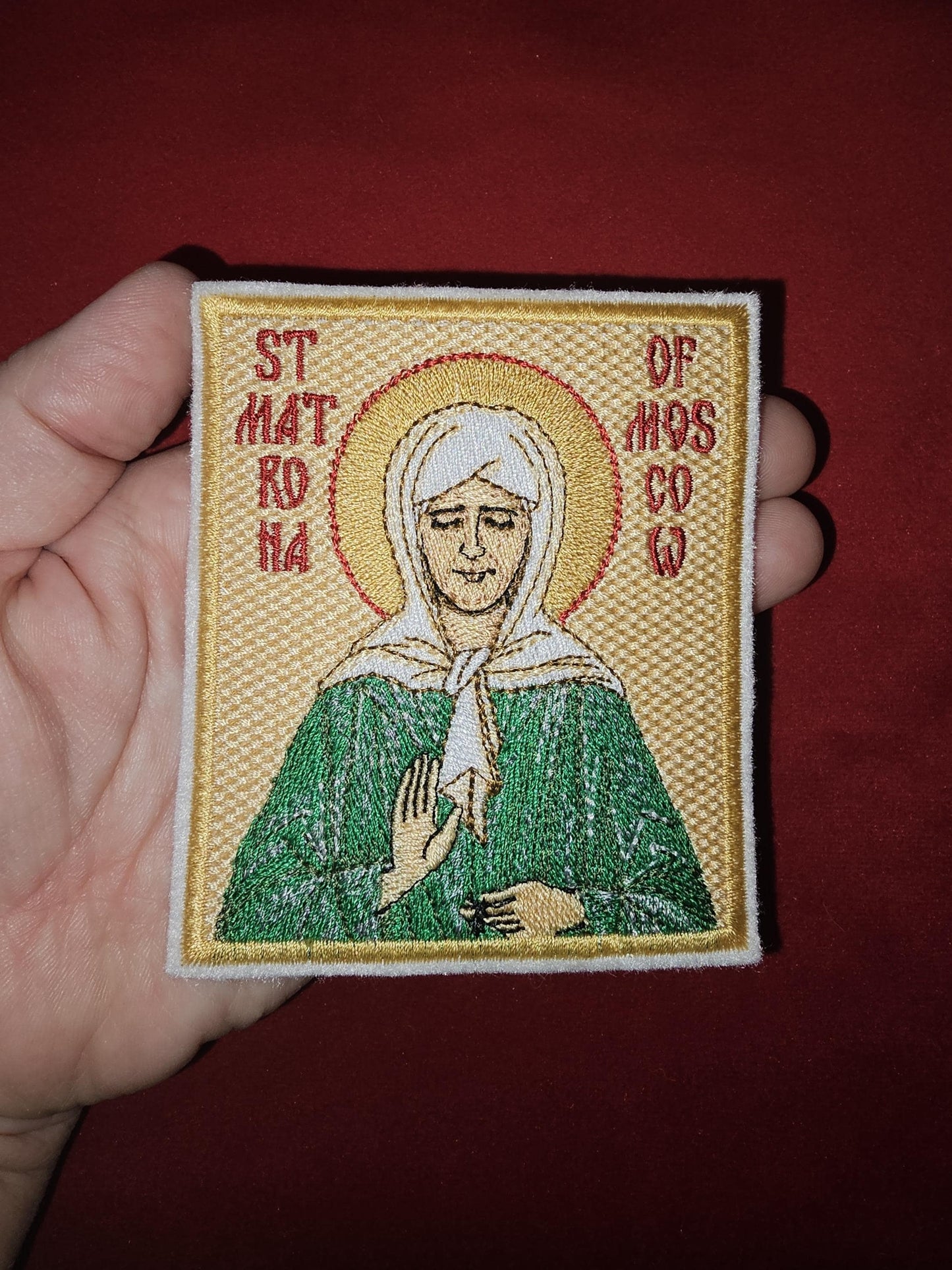 3.35x3.94" Saint Matrona of Moscow Orthodox Embroidered Pocket Icon