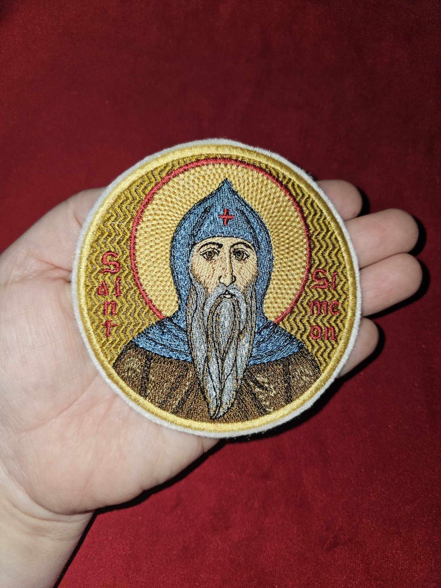 4 Inch Round Saint Simeon Stylites Orthodox Embroidered Pocket Icon