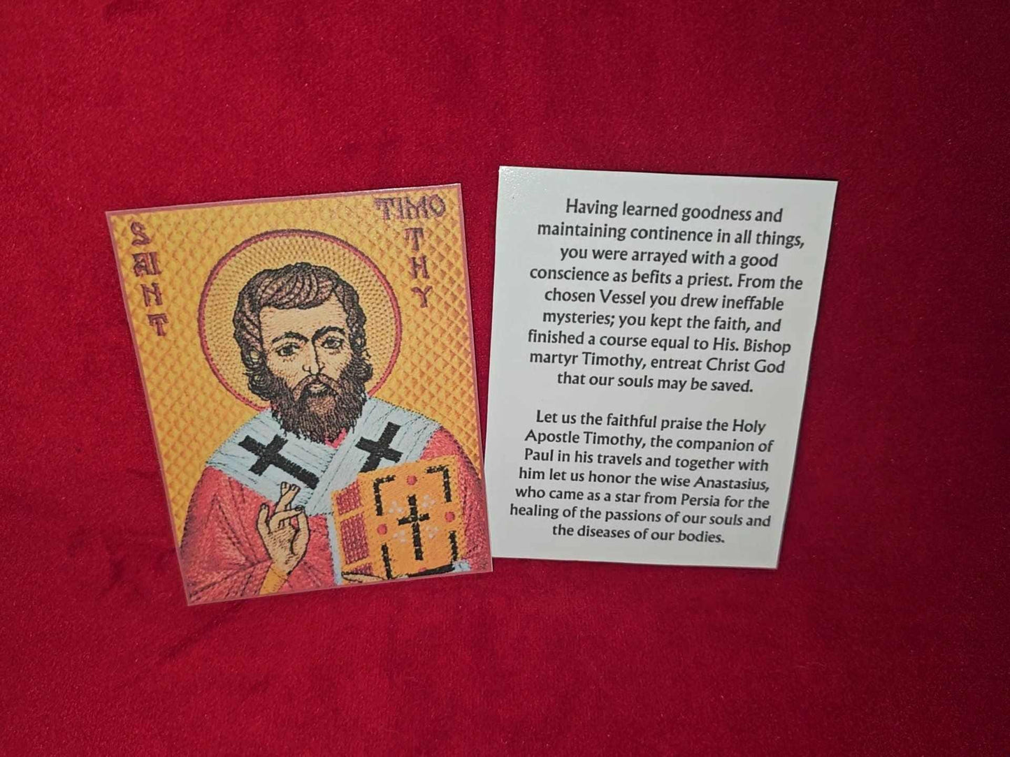 Saint Timothy 3x3.75" Laminated Orthodox Prayer Card